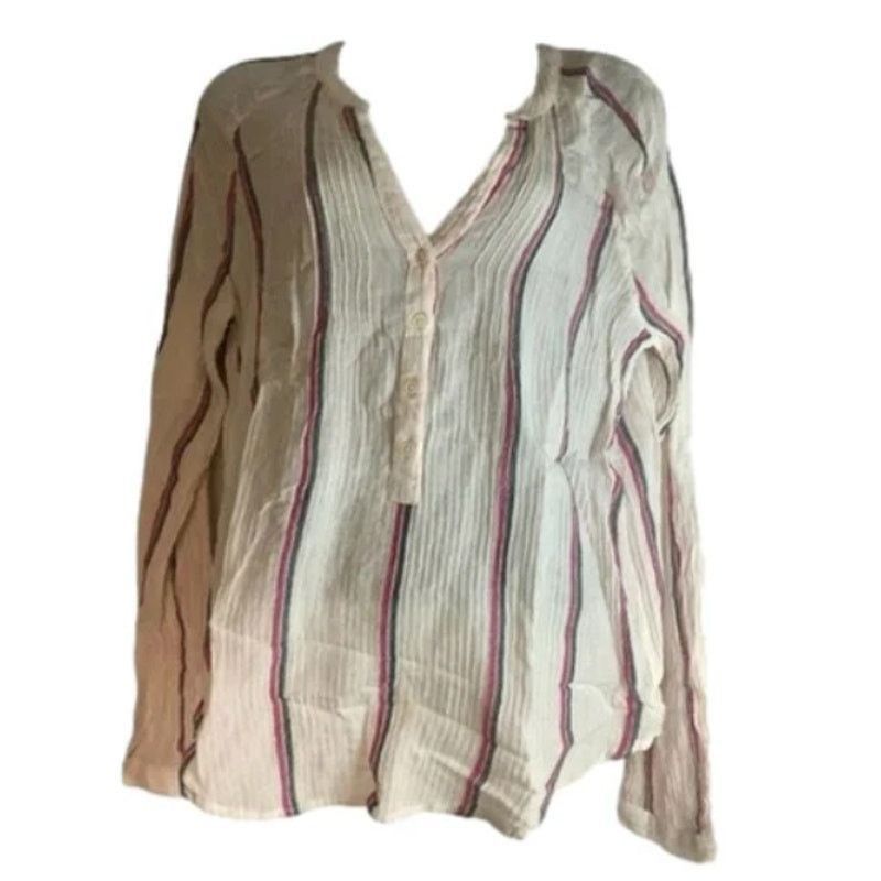 Lucky Brand Boho Lucky Brand White Striped Button Henley Top Long S Size S / US 4 / IT 40 - 2 Thumbnail