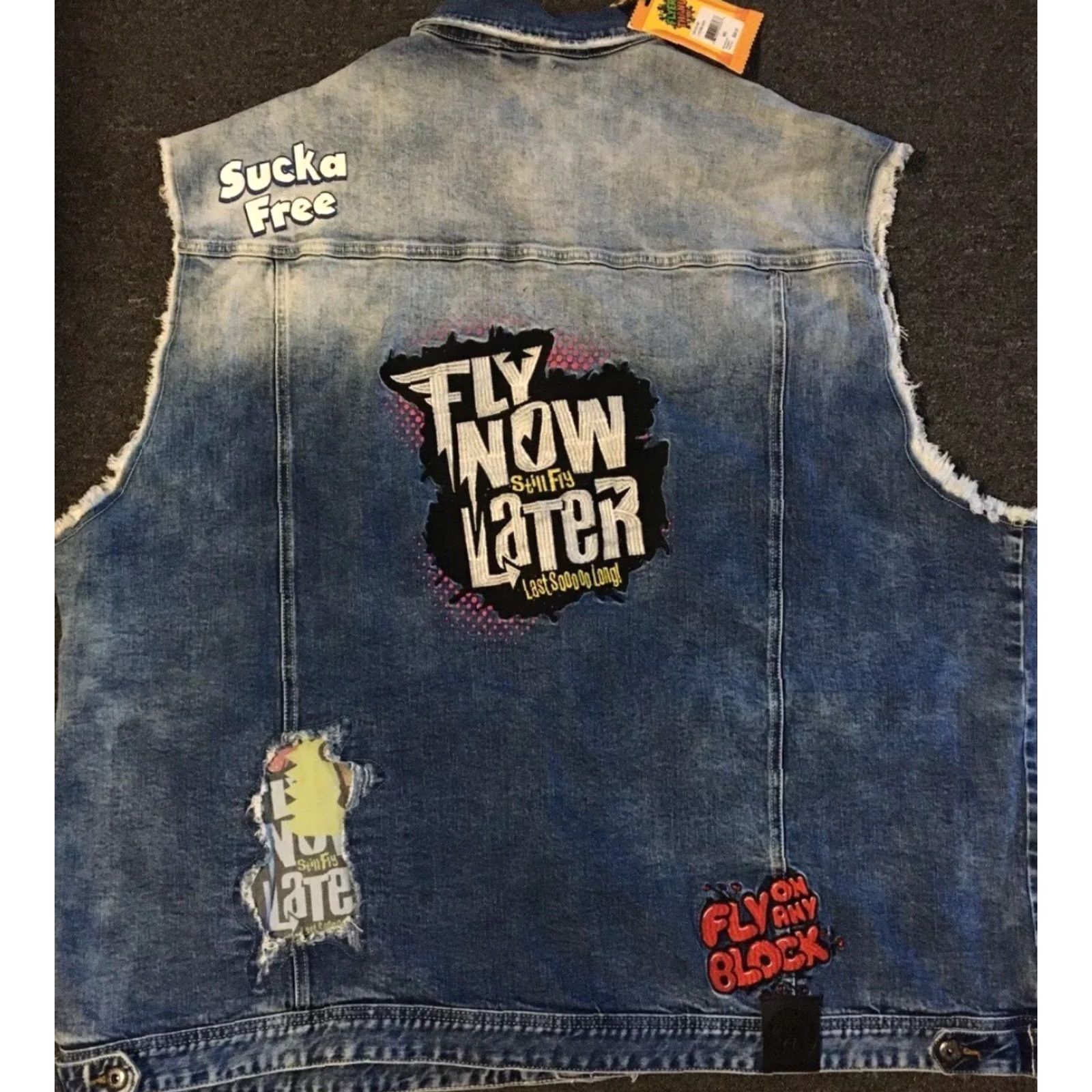 Born VINTAGE Born Fly Faded Distress Candy Denim Vest 6XL Hip Hop NYC Grunge 80s 90s Motorcycle Trucker Streetwear USA Men Blue Vest Size US XXL / EU 58 / 5 - 2 Thumbnail