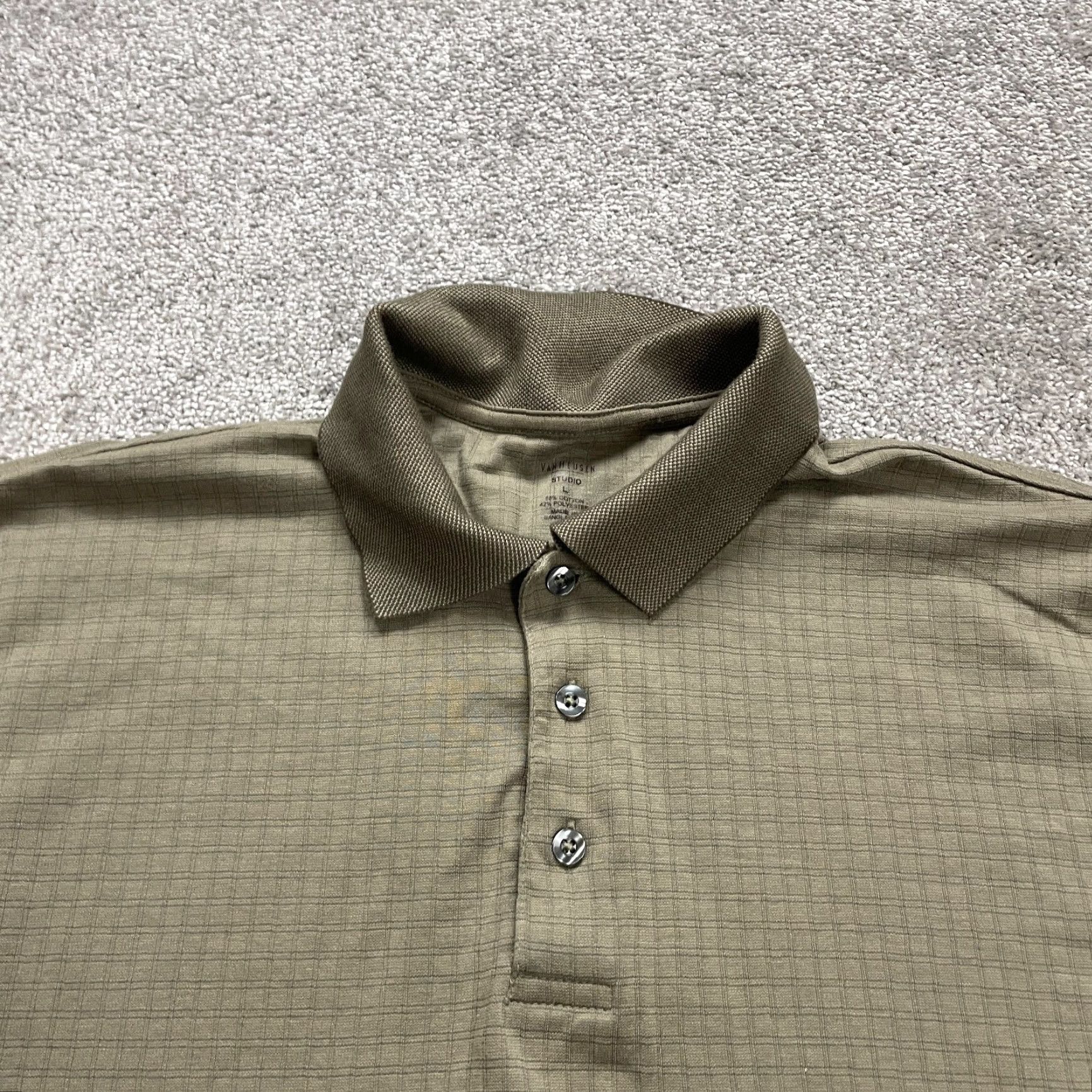 Van Heusen Van Heusen Polo Shirt Mens Large Brown Check Long Sleeve Cotton Polyester Active Size US L / EU 52-54 / 3 - 3 Thumbnail