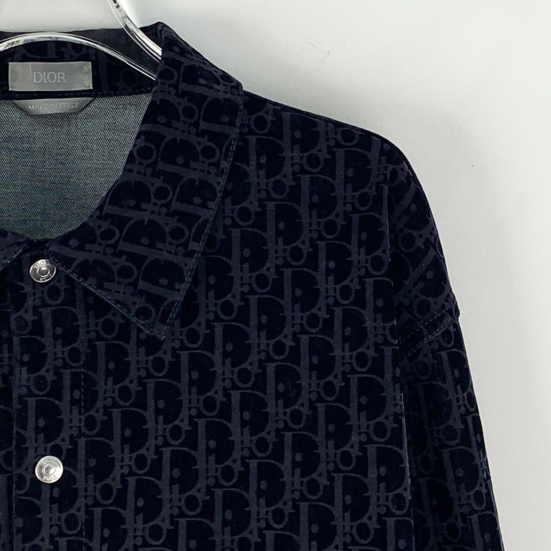 Dior Dior Navy Blue Flocked Long Sleeve Shirt Jacket K26WX Size US L / EU 52-54 / 3 - 3 Thumbnail