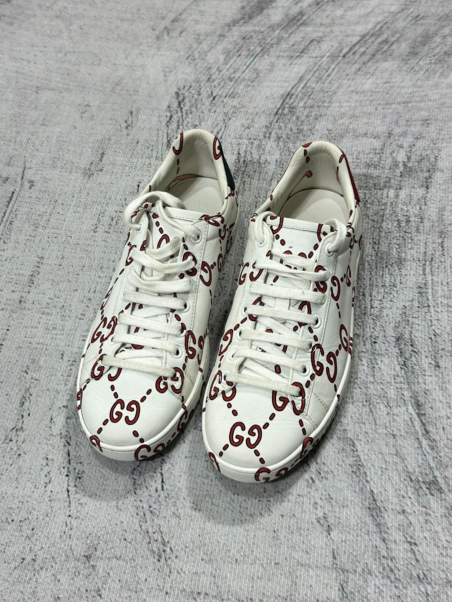 Gucci Gucci Ace Ghost Sneakers GG Monogram White Leather Logo Size US 7.5 / IT 37.5 - 2 Thumbnail