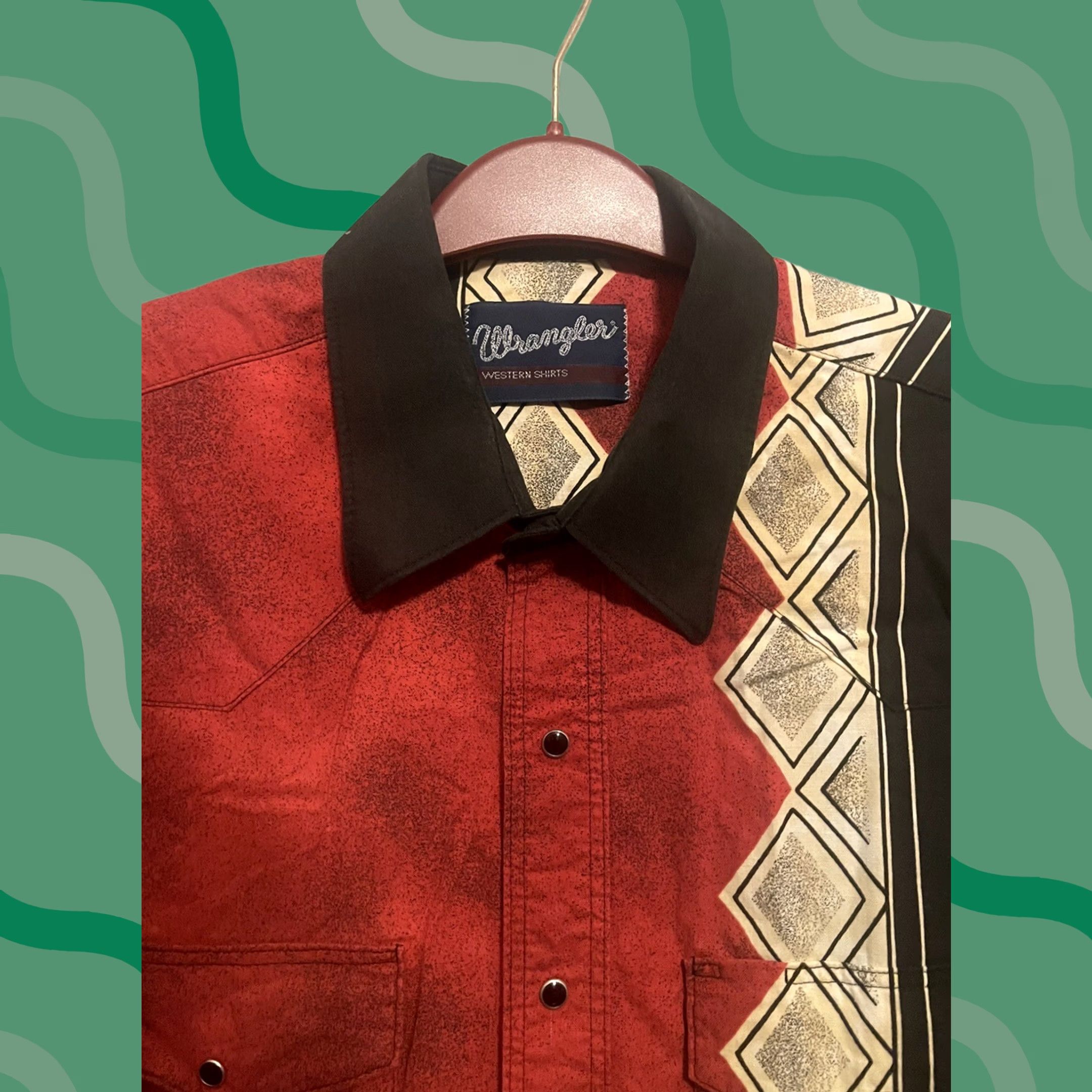 Wrangler VINTAGE Wrangler Mens XL Aztec Long Sleeve Pearl Snap Shirt Western Red B91 Size US XL / EU 56 / 4 - 1 Thumbnail