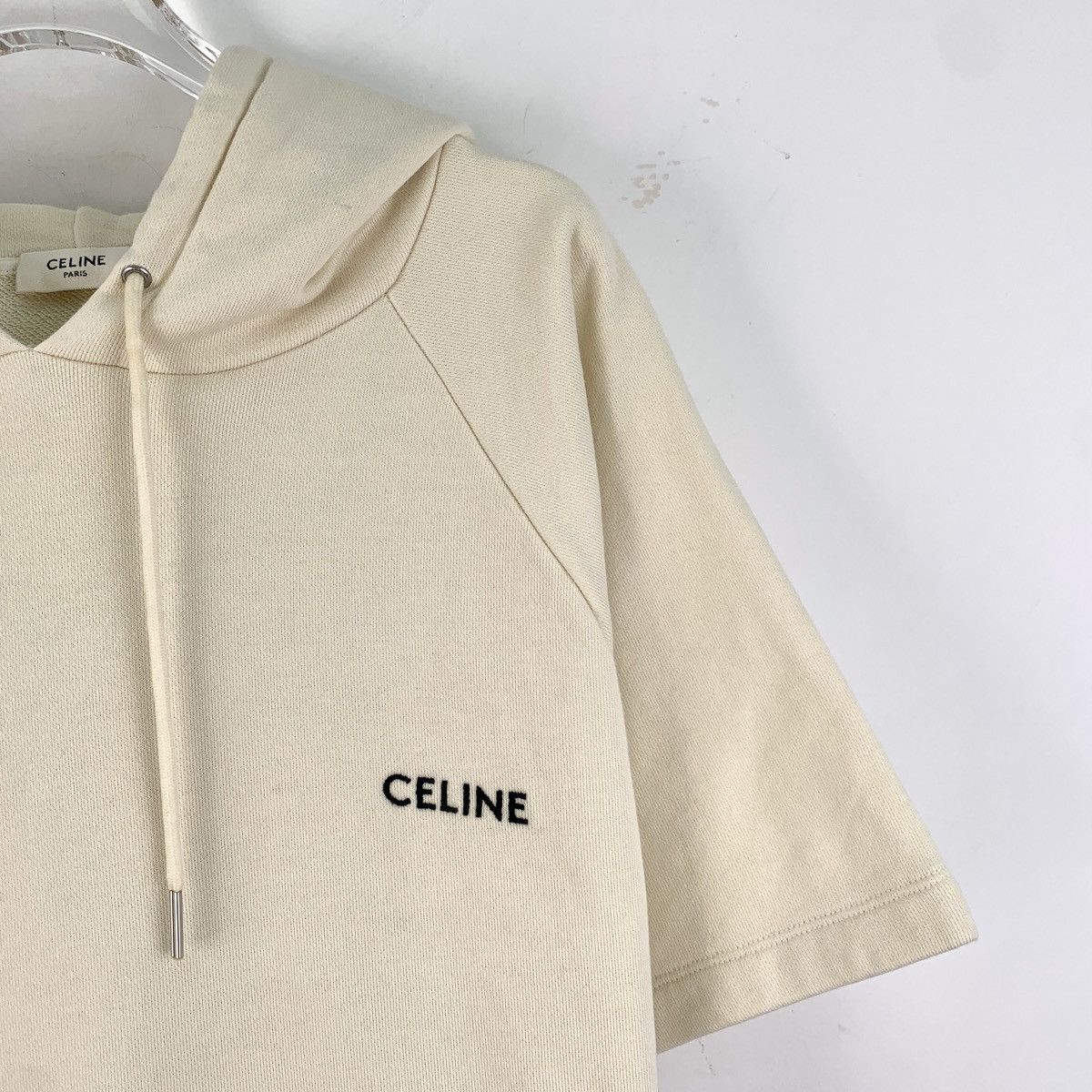 Celine Celine Beige Logo Hooded Short Sleeve Sweatshirt K26WX Size M / US 6-8 / IT 42-44 - 3 Thumbnail