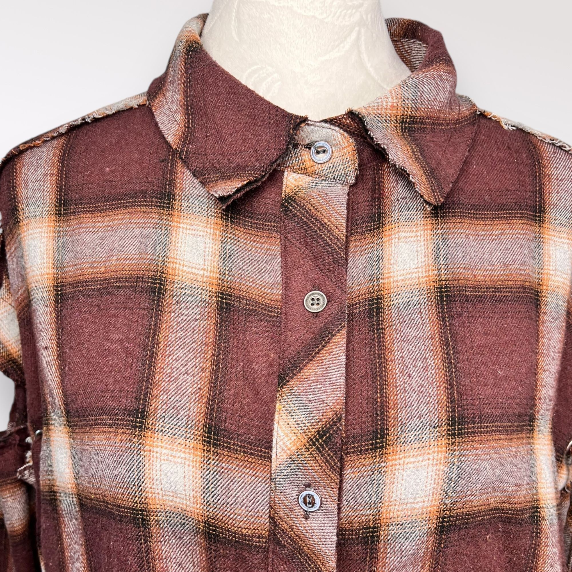 Designer POL Oversized Flannel Shirt Ombré Plaid Distressed Long Slee Size M / US 6-8 / IT 42-44 - 2 Thumbnail