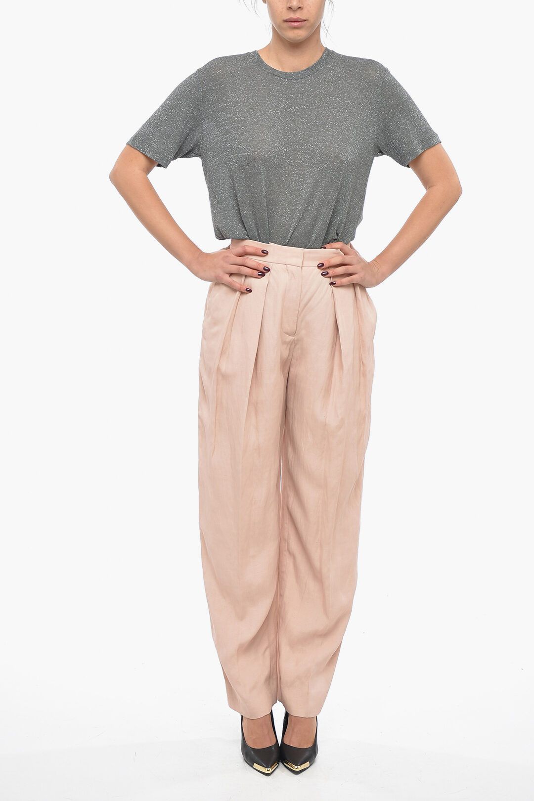 Stella McCartney og1mm0824 Double-Pleated Flax Blend Baggy Pants Size 26" / US 2 / IT 38 - 4 Thumbnail