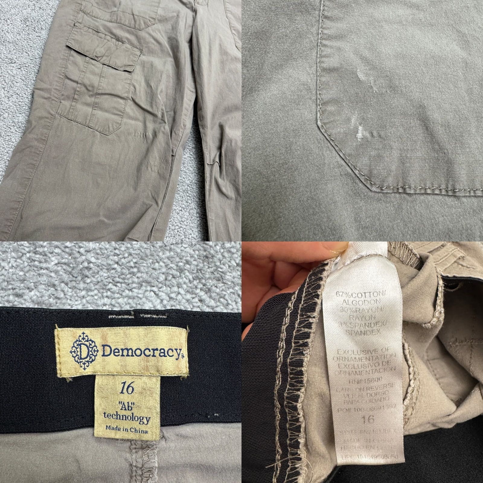 Vintage Democracy Cargo Pants Womens 16 Brown Ankle Zip Casual Jogger Size 38" / US 16 / IT 52 - 8 Thumbnail