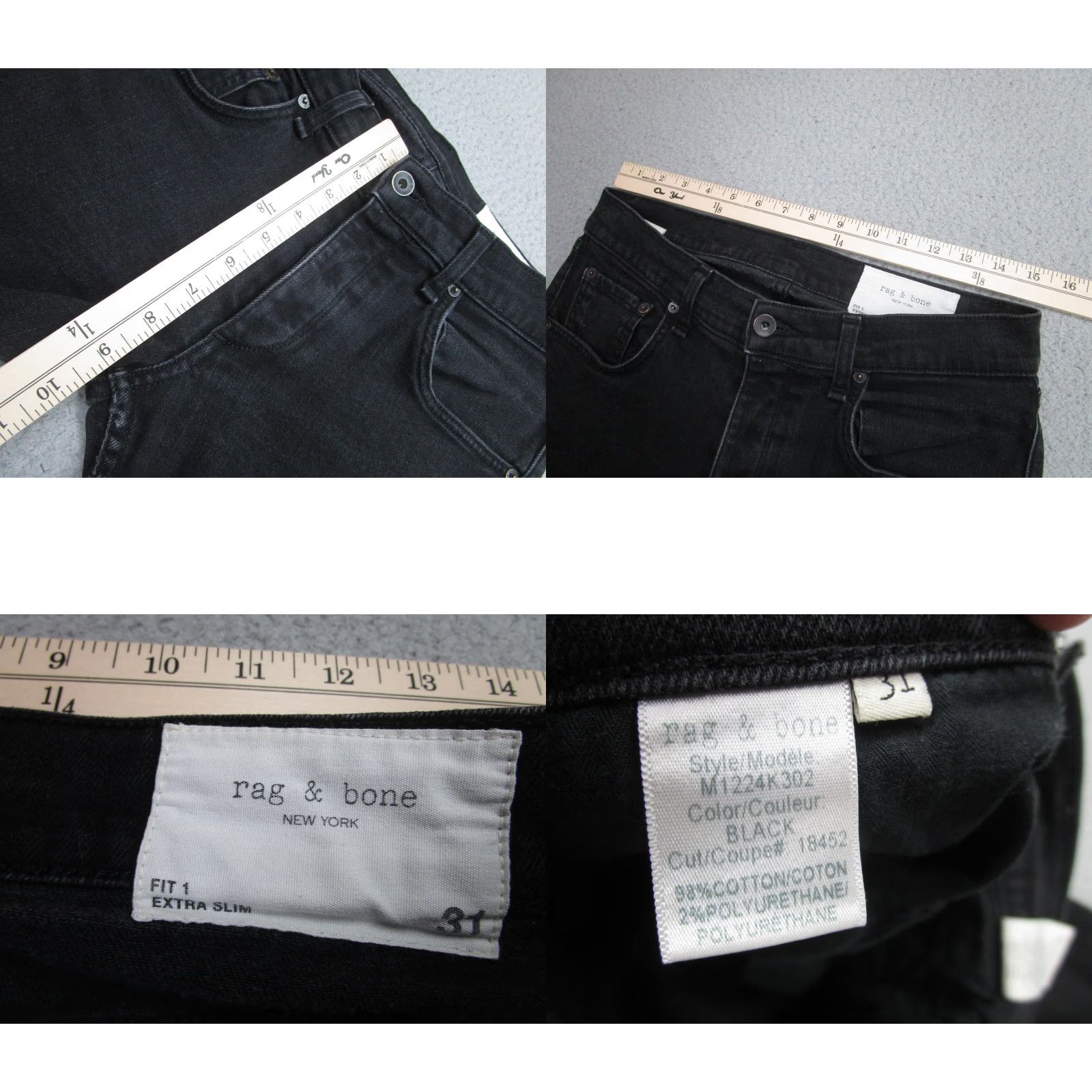 Rag & Bone rag & bone Jeans Mens 31 Black Skinny Extra Slim Denim 5-Pocket Zip Mid Rise USA Punk Slimming Stretch Boys? Size US 31 - 8 Thumbnail