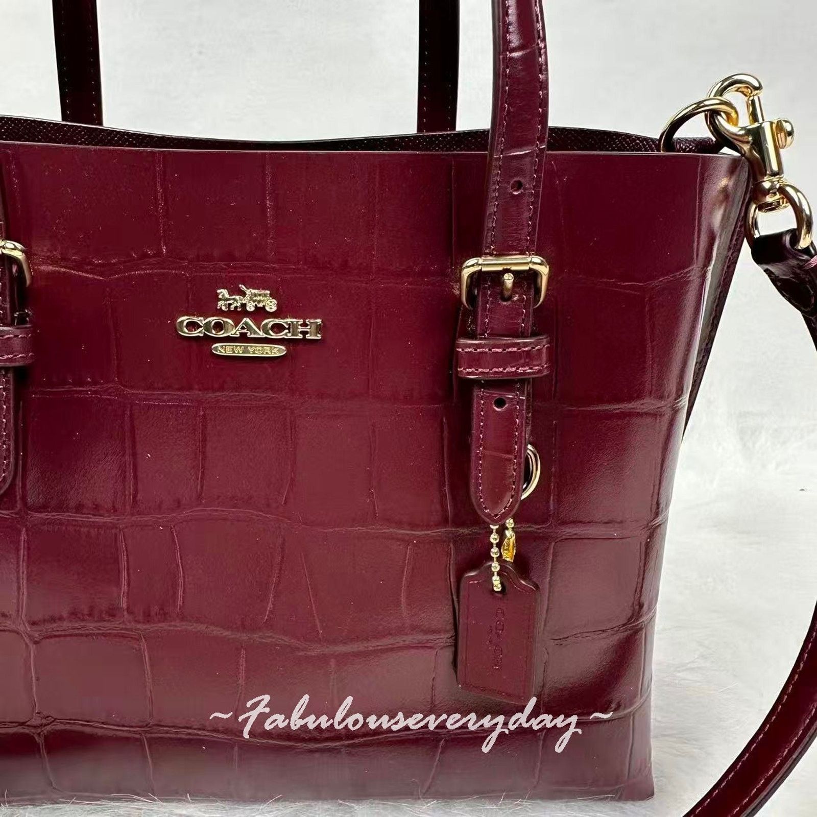 Coach Coach Mollie Tote Bag Crocodile-embossed Leather/Dark Wine Size ONE SIZE - 4 Thumbnail
