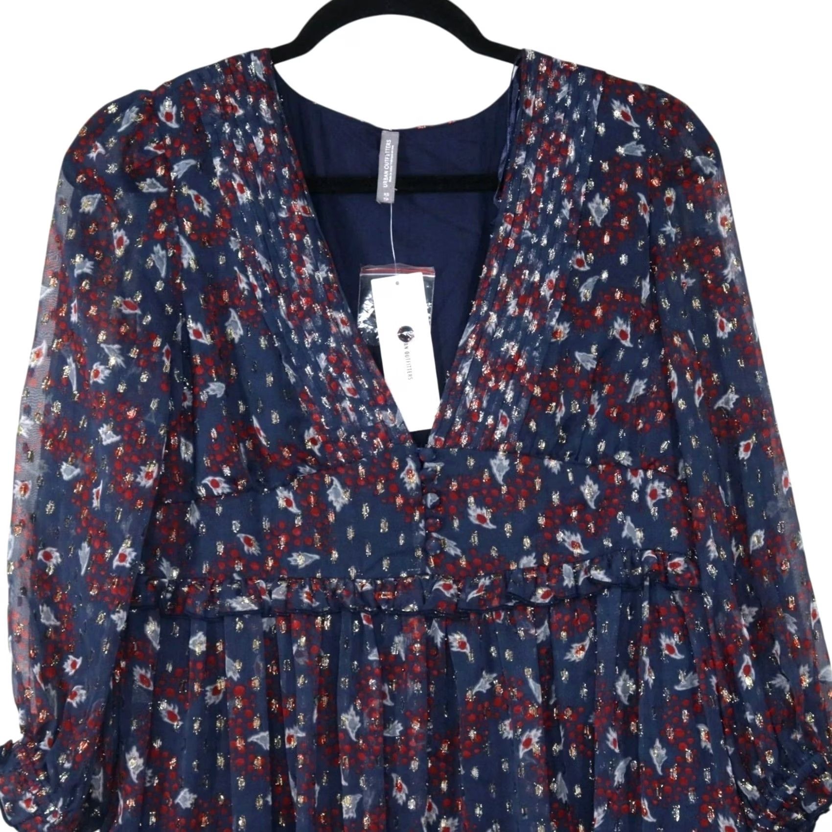 Urban Outfitters VINTAGE? Urban Outfitters Printed Chiffon Mini Dress Women's XS Blue Puff Sleeve Ruffle Pintuck Short Sleeve 3/4 Sleeve Mini Dress Girls? Size XS / US 0-2 / IT 36-38 - 4 Thumbnail