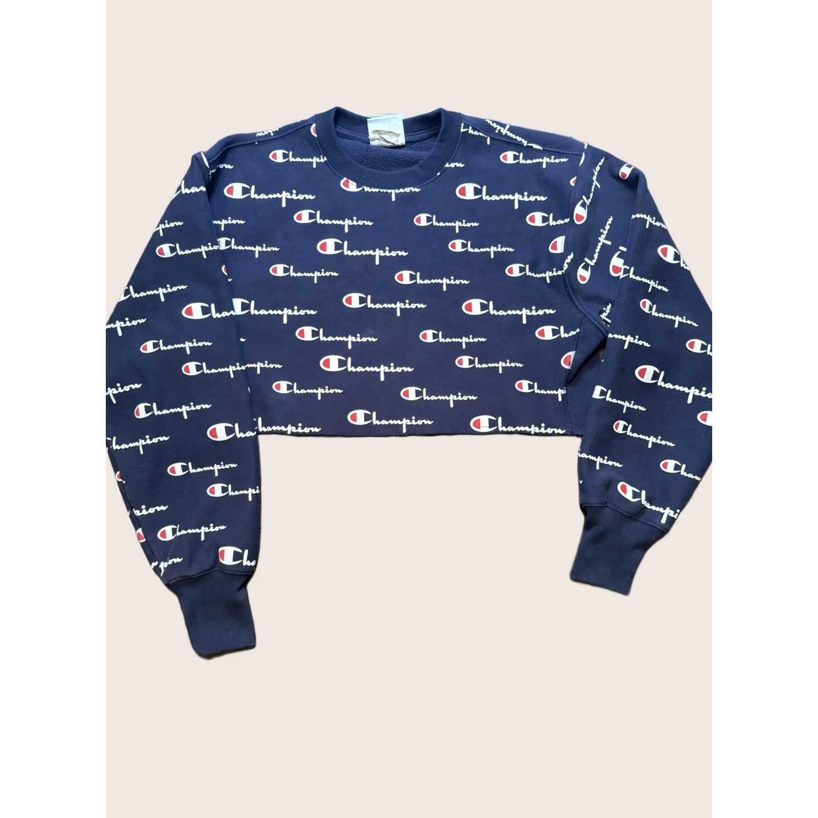 Champion Champion Shirt Womens S Blue Sweatshirt Reverse Weave Allover Logo Cropped Crewneck Size S / US 4 / IT 40 - 1 Thumbnail