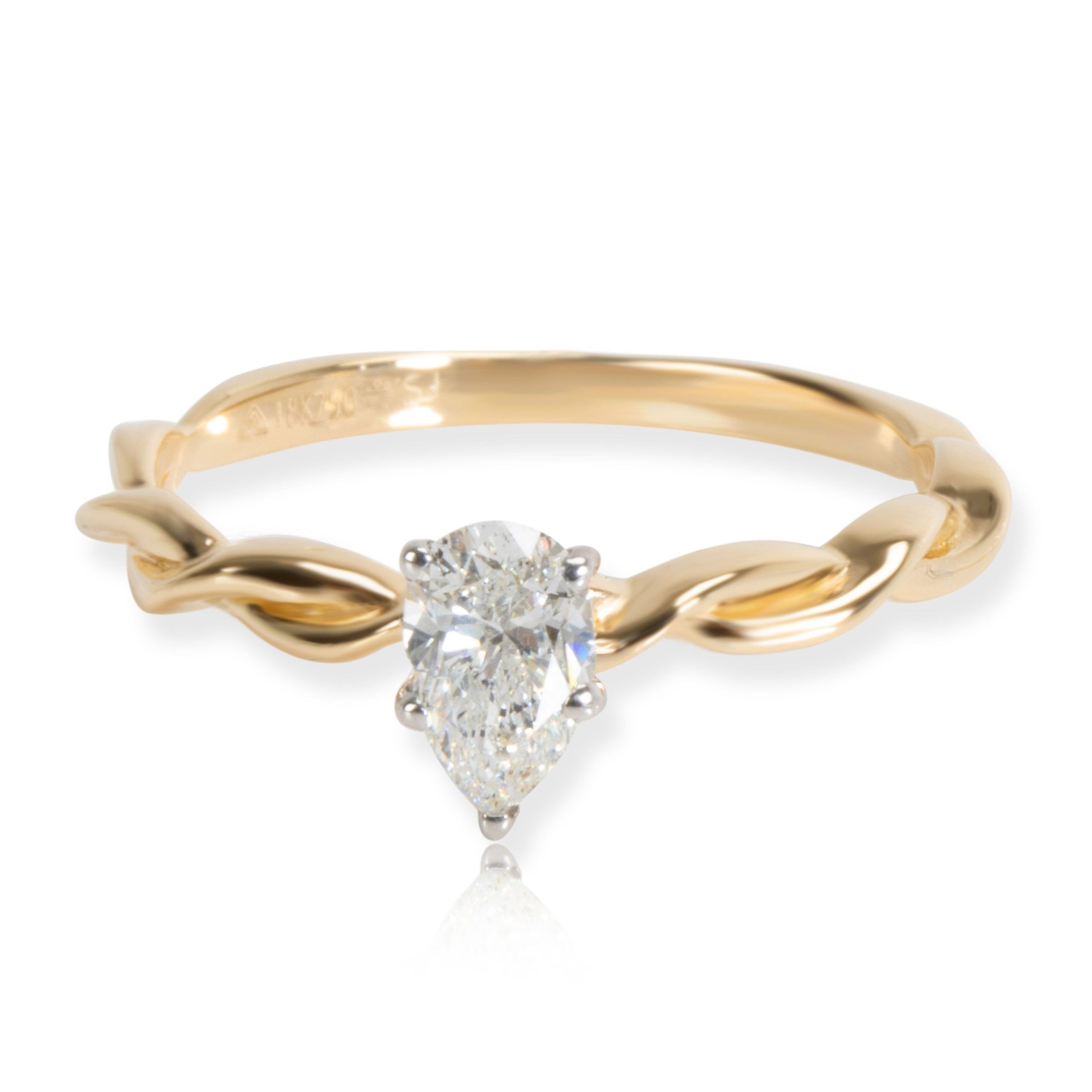 image of Tiffany Co Pear Shape Diamond Engagement Ring In 18K Yellow Gold E-F Si1-Si2 0.4 Ctw, Women's