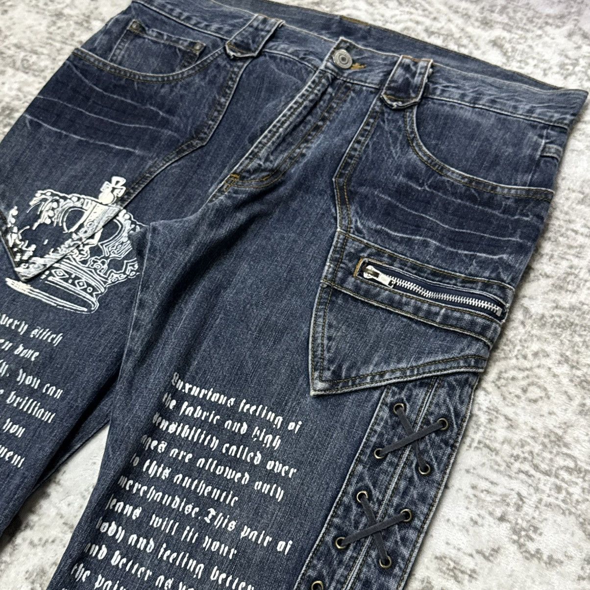 If Six Was Nine Japanese Brand Poems Paneled Lace Up Flare Jeans Size US 34 / EU 50 - 5 Thumbnail