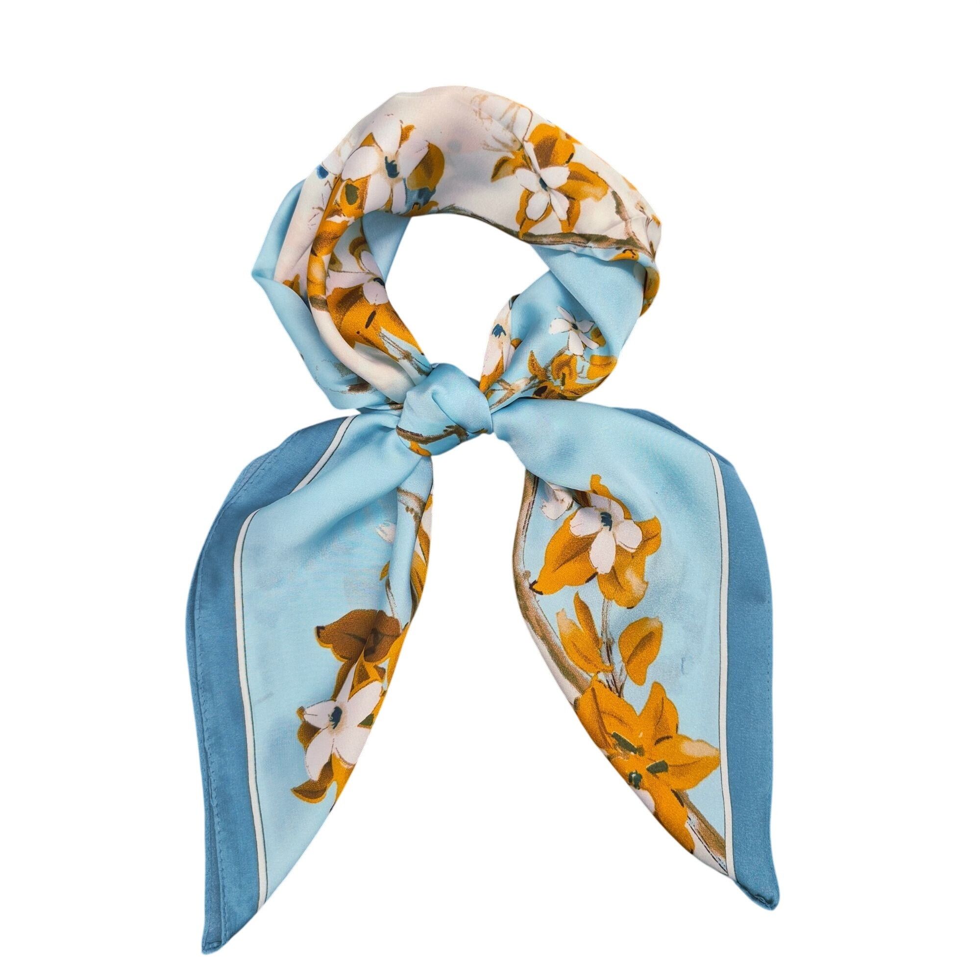 Other Scarf New Elegant Bandana FLORAL Sky Blue Retro Style Silk A Size ONE SIZE - 3 Thumbnail