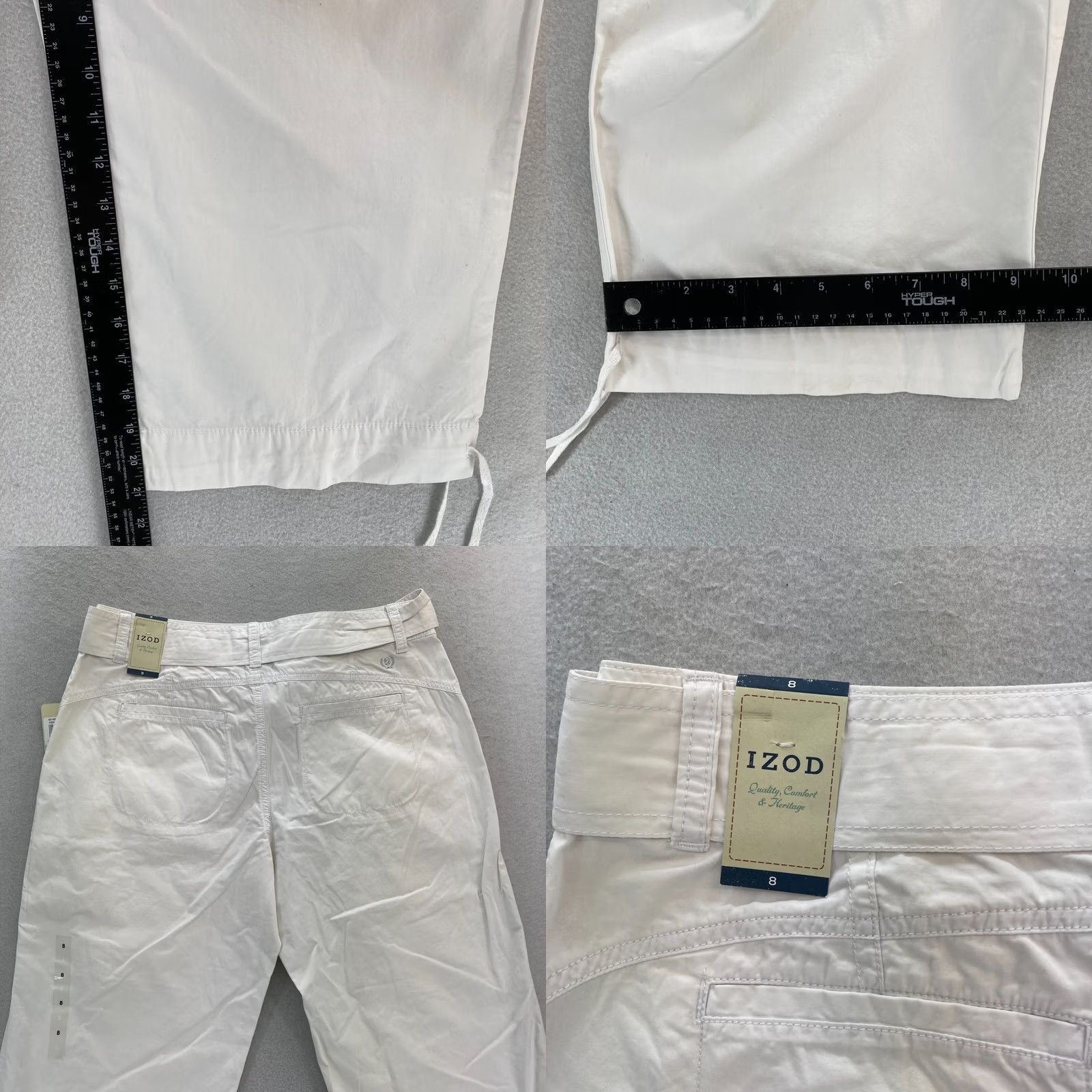 Izod IZOD Capri Pants Women's 8 White Belted Patch Pockets Travel Casual NWT Pants Size 30" / US 8 / IT 44 - 8 Thumbnail