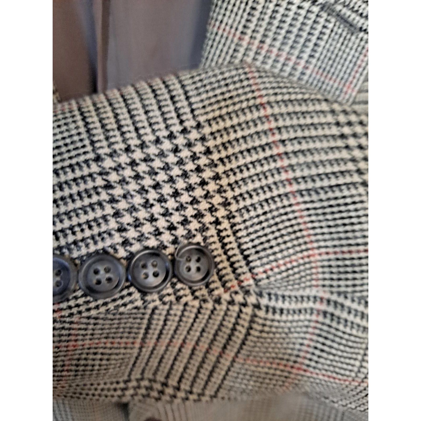 Brooks Brothers Brooks Brothers 2 Button Black and Tan Plaid Blazer Silk/Lin Size 44R - 3 Thumbnail
