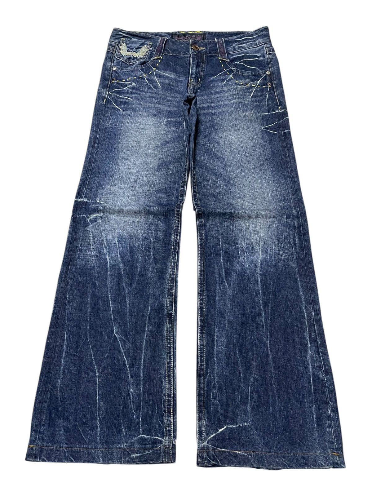 Japanese Brand × Le Grande Bleu (L.G.B.) Oririn Japan Flare Wide Leg Feathers Wings Embroidered Jeans Size US 31 - 2 Thumbnail