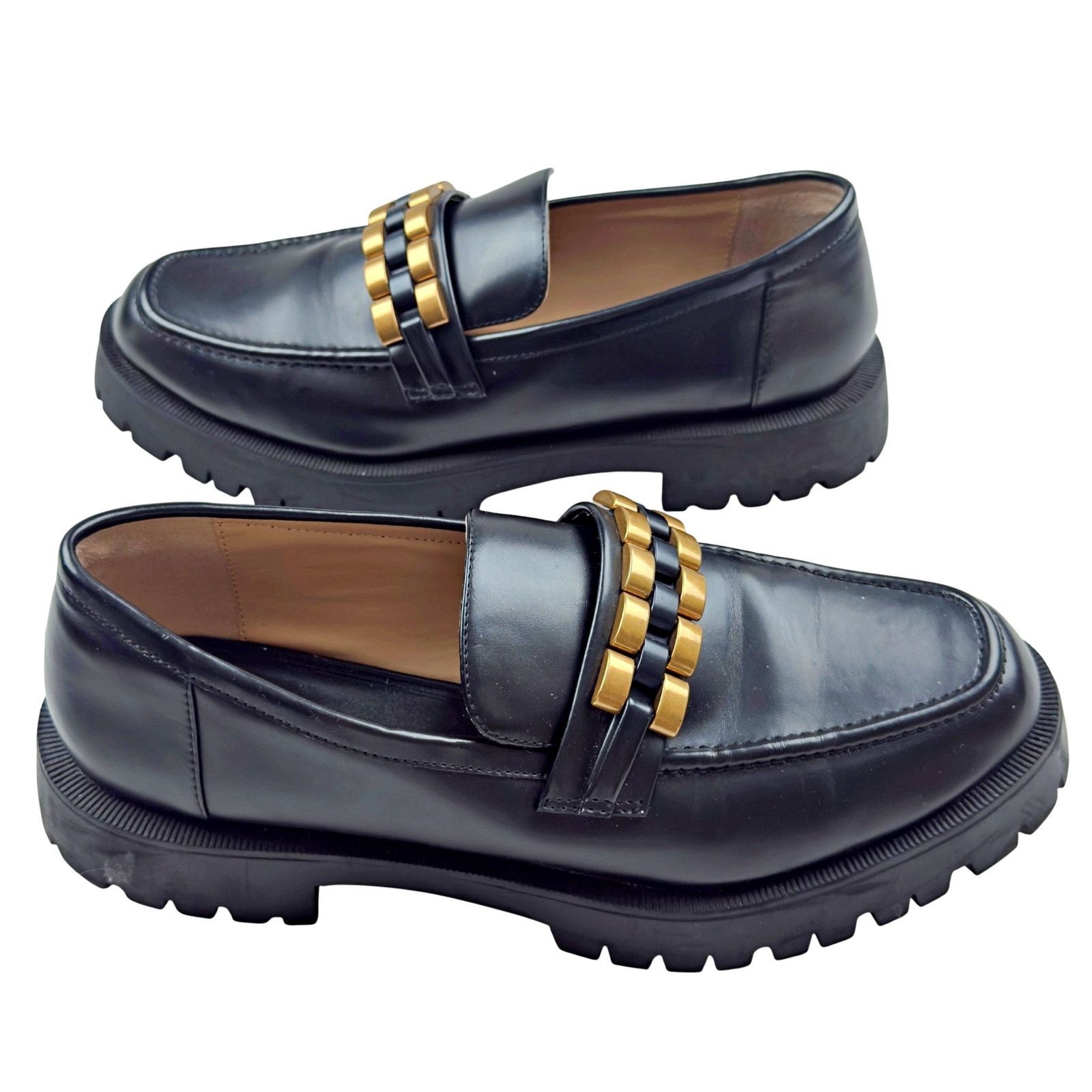 Zara Zara Black Gold Chunk Platform Flat Loafer Shoe Size US 10.5 / IT 40.5 - 5 Thumbnail