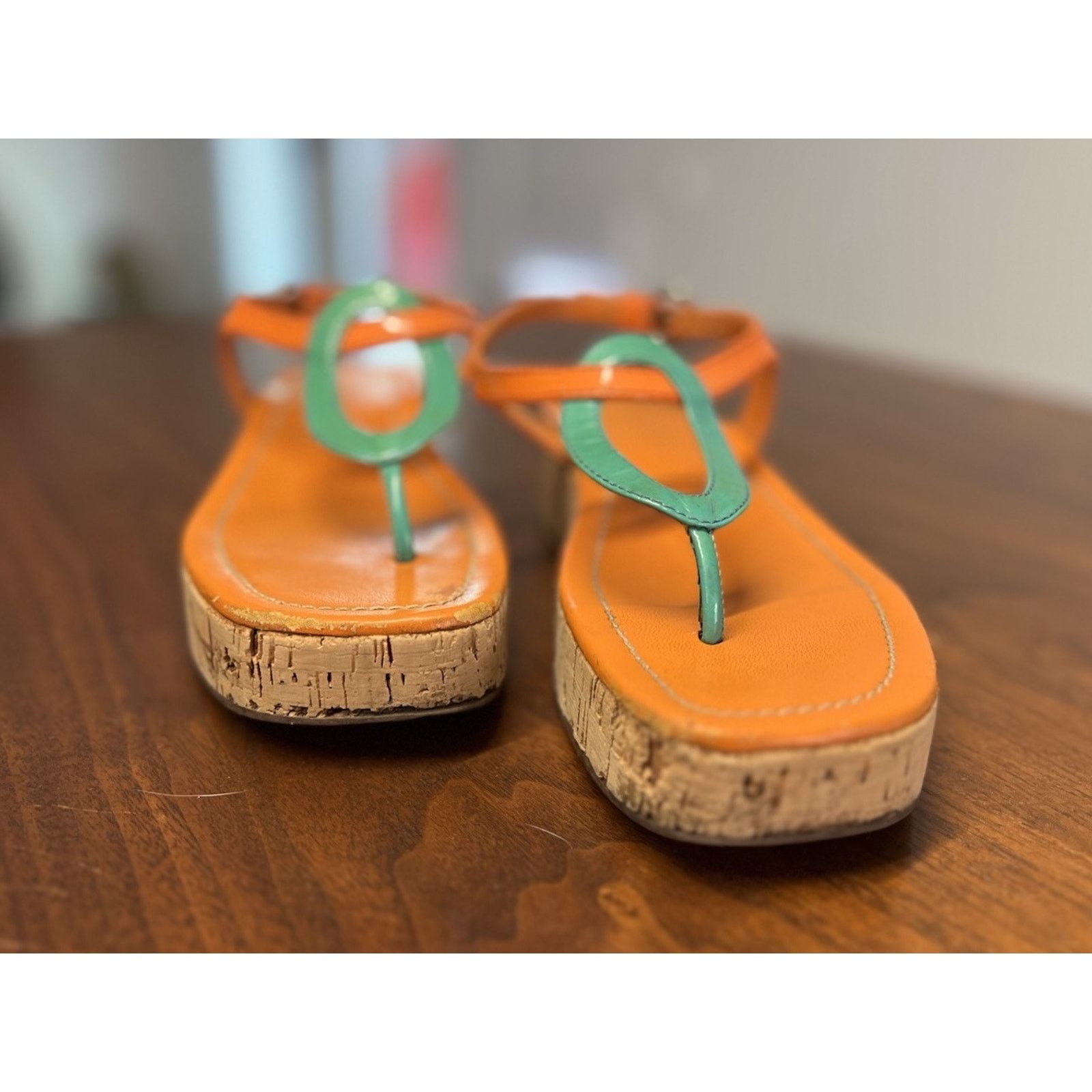 Miu Miu Miu Miu Orange / Teal 2” Cork Wedge Sz 5.5 Ankle Buckle Size US 5.5 / IT 35.5 - 1 Thumbnail