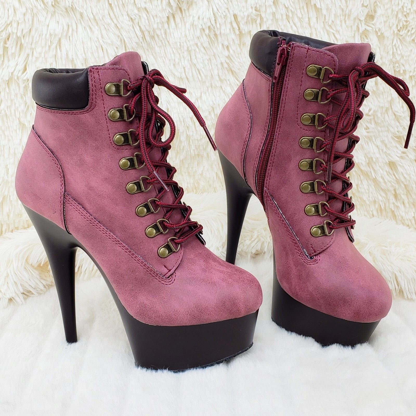 Other Delight 600tl Wine Nubuck Work Style 6" High Heel Ankle Boot Size US 8 / IT 38 - 2 Thumbnail