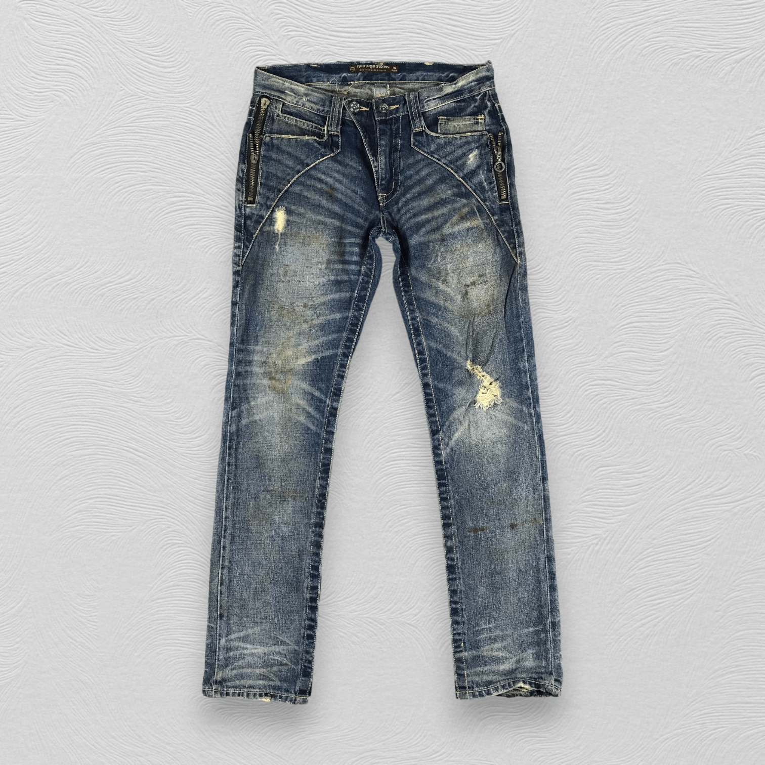 Japanese Brand Heritage Stone Zipper Jeans Faded Dirty Wash Denim Size US 32 / EU 48 - 1 Thumbnail
