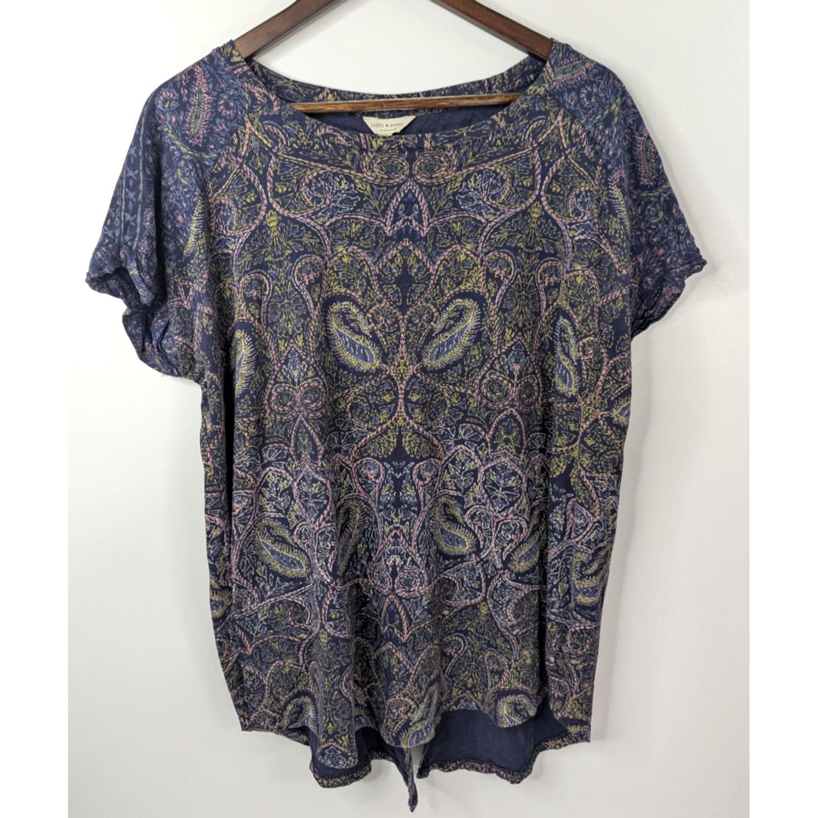 Lucky Brand Lucky Brand Shirt Womens 1X Blue Paisley Short Sleeve Tee Boho Casual Size XL / US 12-14 / IT 48-50 - 2 Thumbnail
