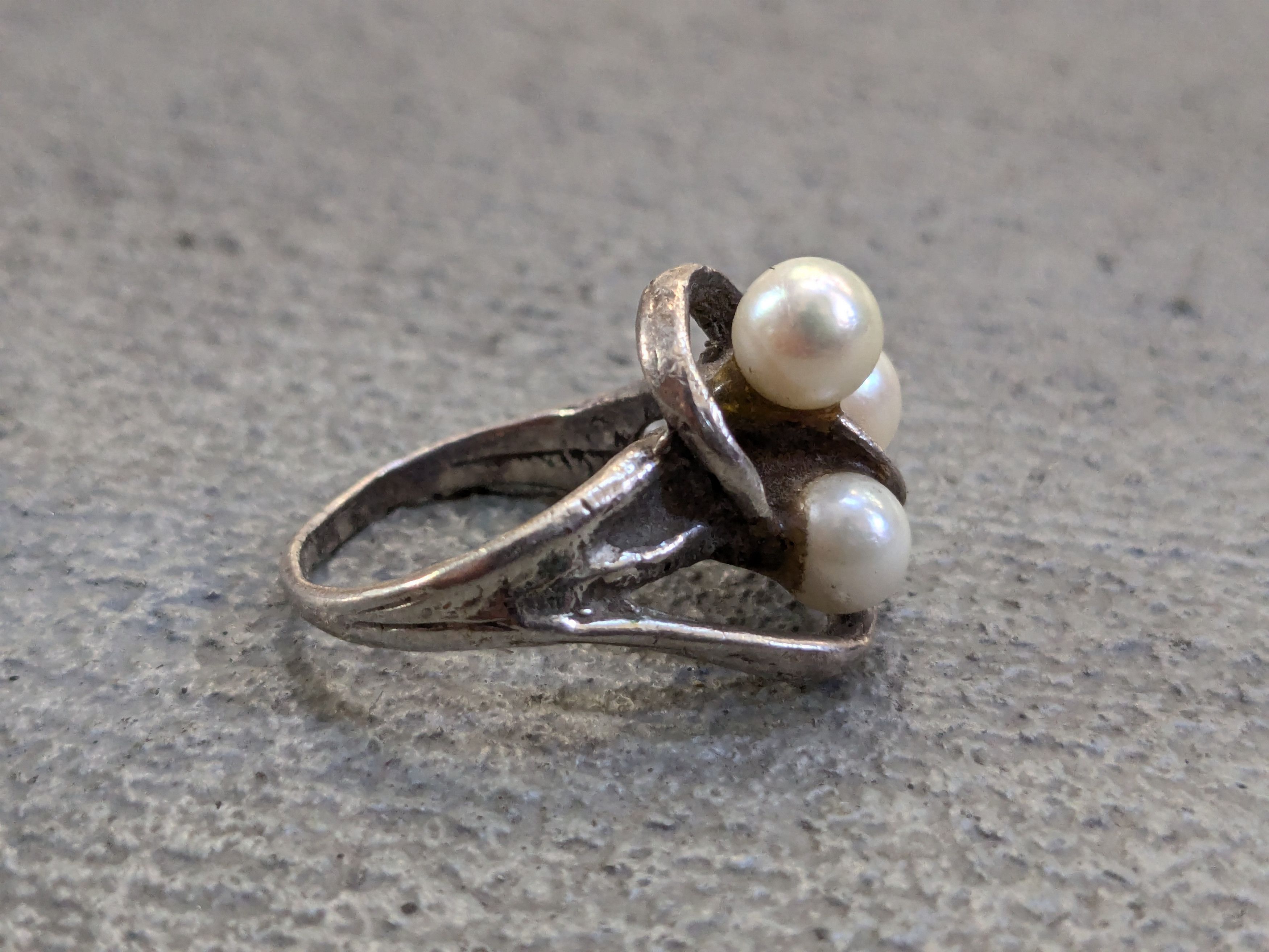 Other Vintage Sterling Silver Ring Pearl 6.25 Modern Abstract Size ONE SIZE - 3 Thumbnail