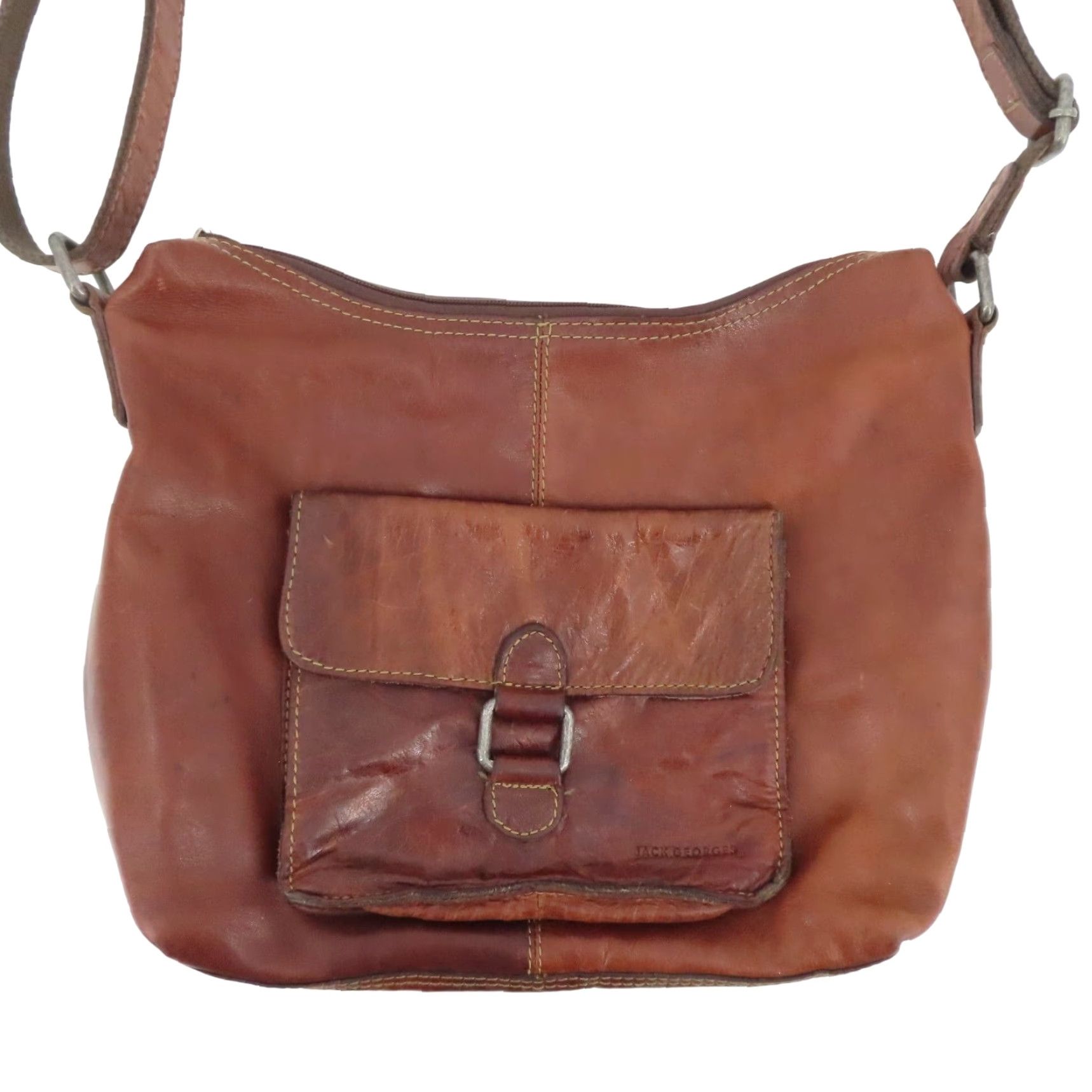 George Jack Georges Distressed Brown Leather Shoulder Bag Handbag Purse Flap Pocket Size ONE SIZE - 2 Thumbnail