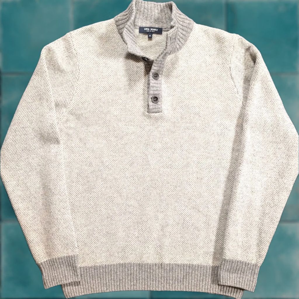 Vintage Luca Nobili Sweater Mens Medium Gray Speckle Wool Blend Henley Mock Neck Italy Size US M / EU 48-50 / 2 - 1 Thumbnail