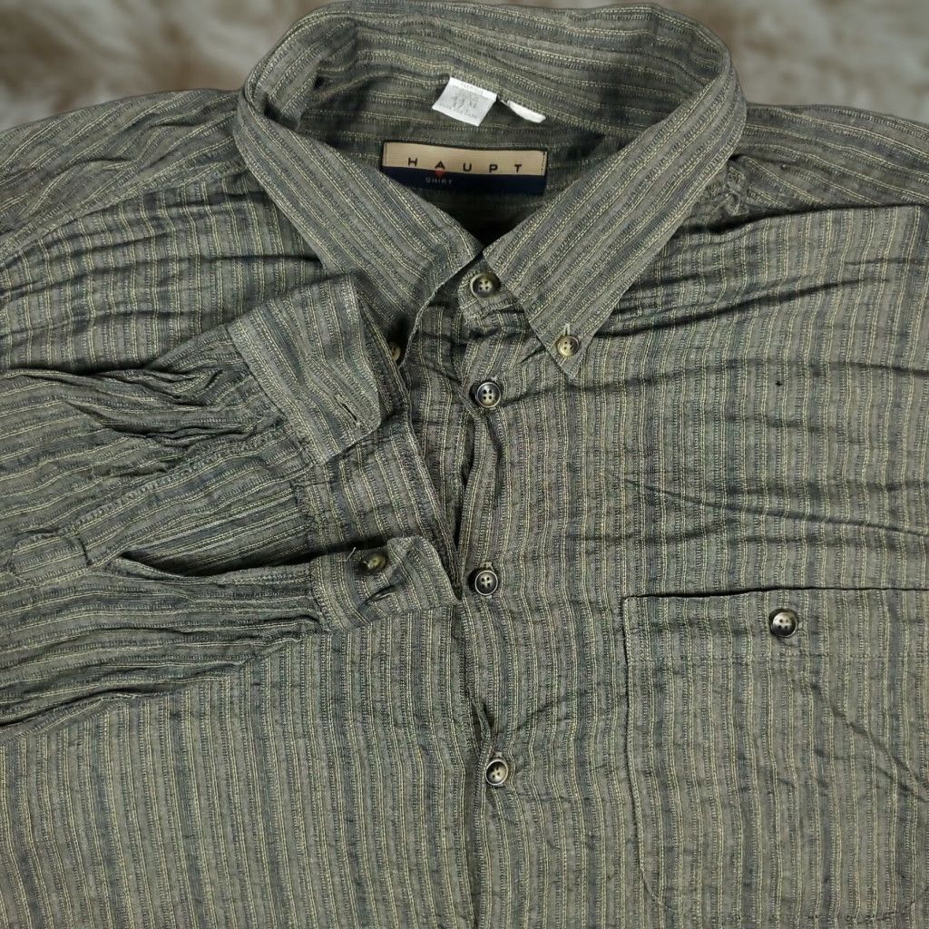 Vintage VINTAGE Haupt Germany Gray Striped Shirt Men 17.5 Regular Button-Down Collar Long Sleeve Mens Size 17.5 Gray Striped Button-Up Shirt Germany Men Size US XL / EU 56 / 4 - 1 Thumbnail