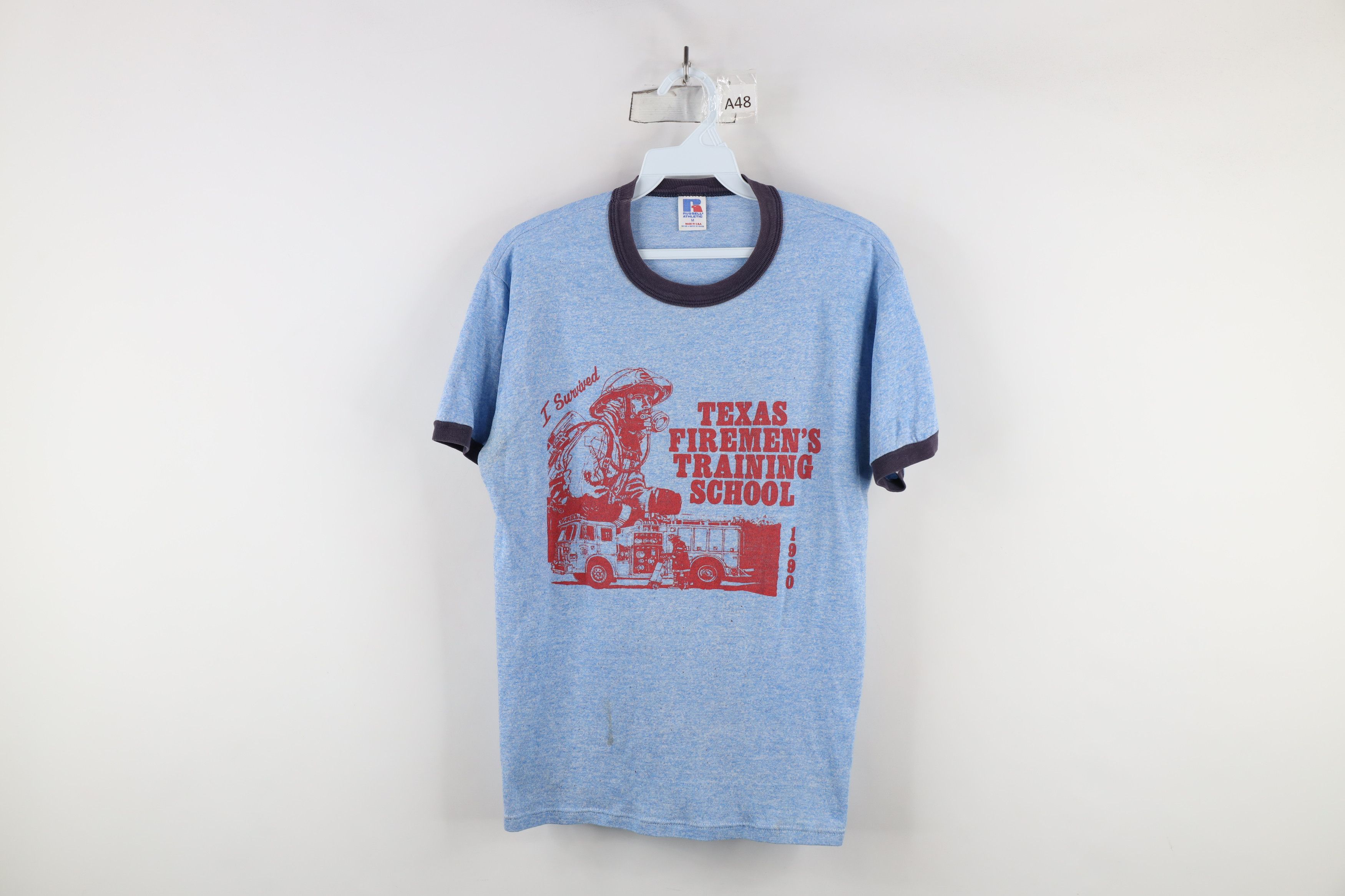 Russell Athletic × Vintage Vintage 90s Russell Athletic School Ringer T-Shirt Blue USA Size US M / EU 48-50 / 2 - 1 Thumbnail