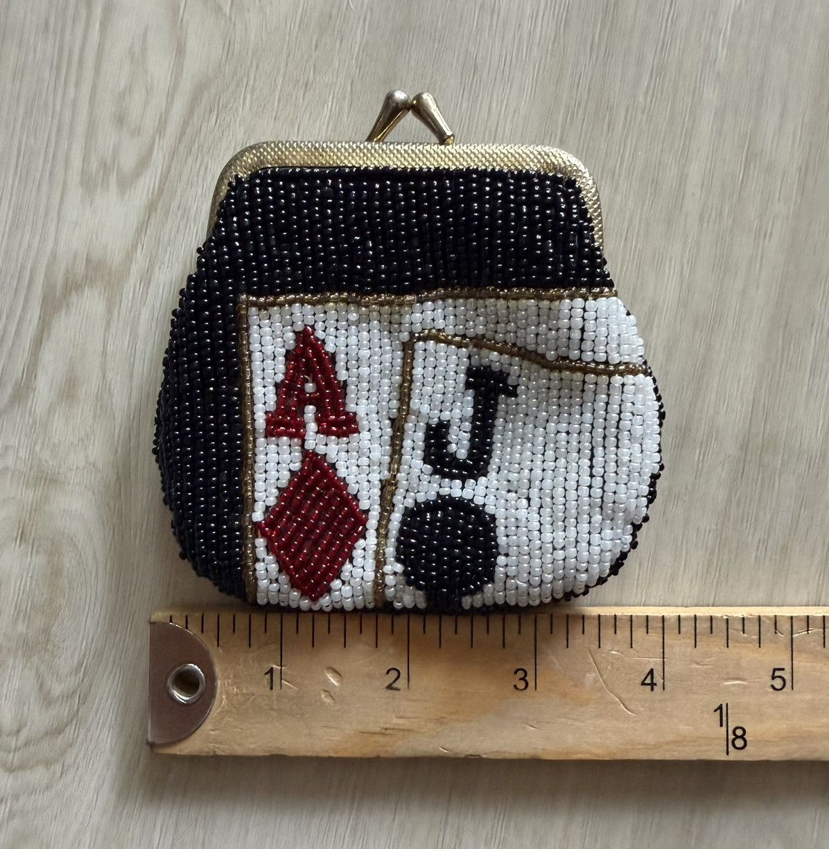 Vintage Vintage Beaded Coin Purse Poker Ace Diamonds Jack Spades Size ONE SIZE - 4 Thumbnail