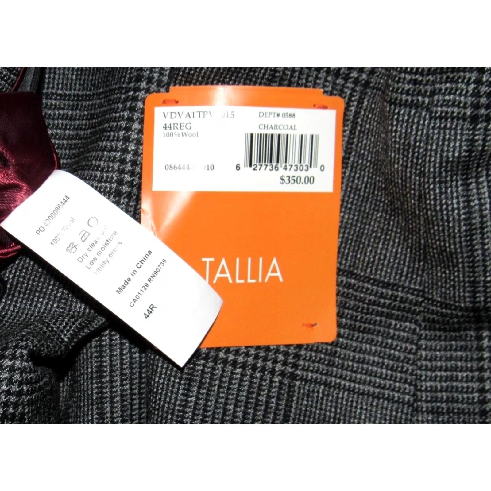 Tallia TALLIA Blazer Jacket Main Selling Point Wool Glen Plaid Charcoal Grey 44R NWT Mens Blazer Size 44R - 5 Thumbnail