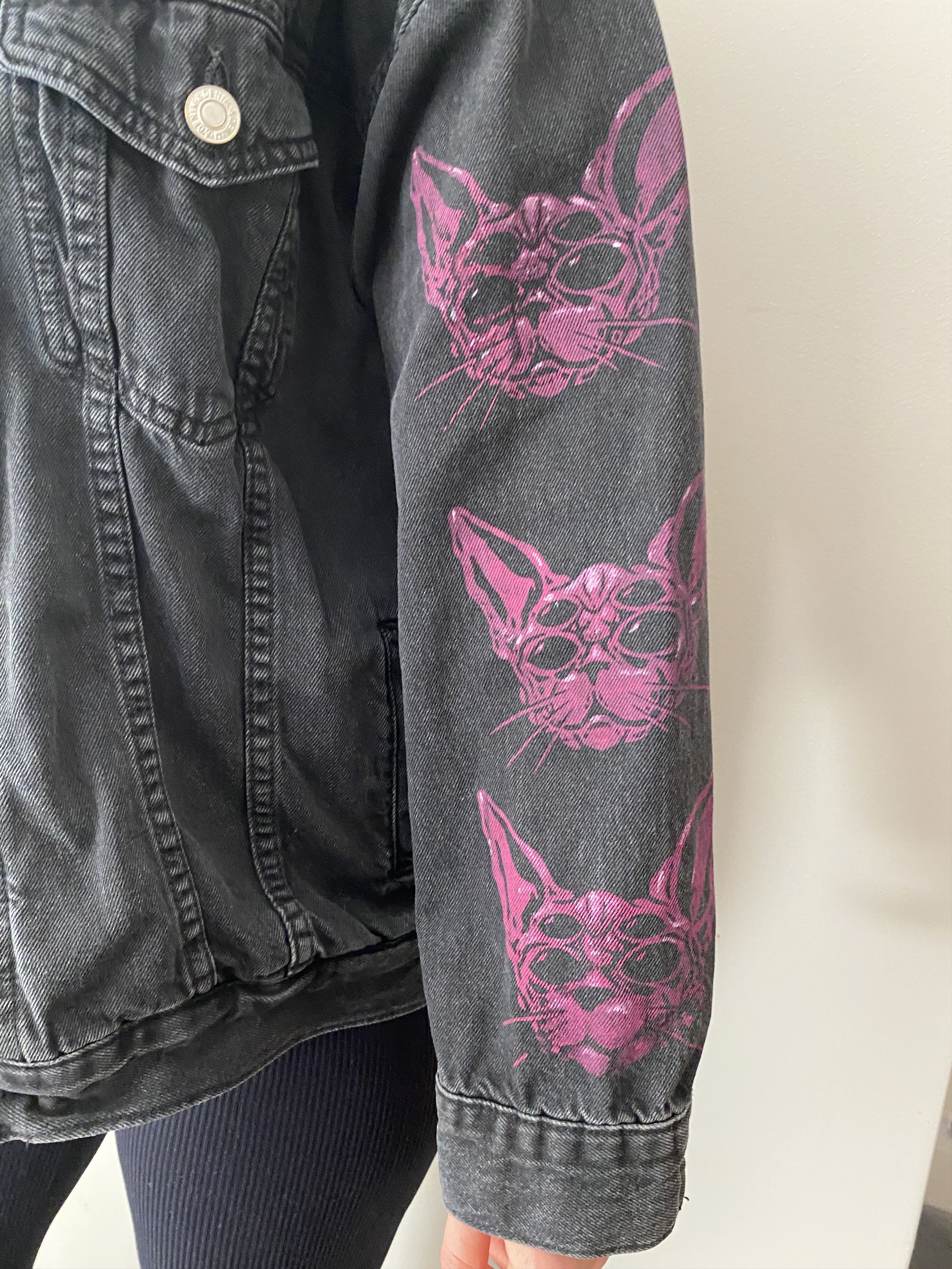 Other Denim jacket with cats / rock punk goth mid season Size S / US 4 / IT 40 - 6 Thumbnail