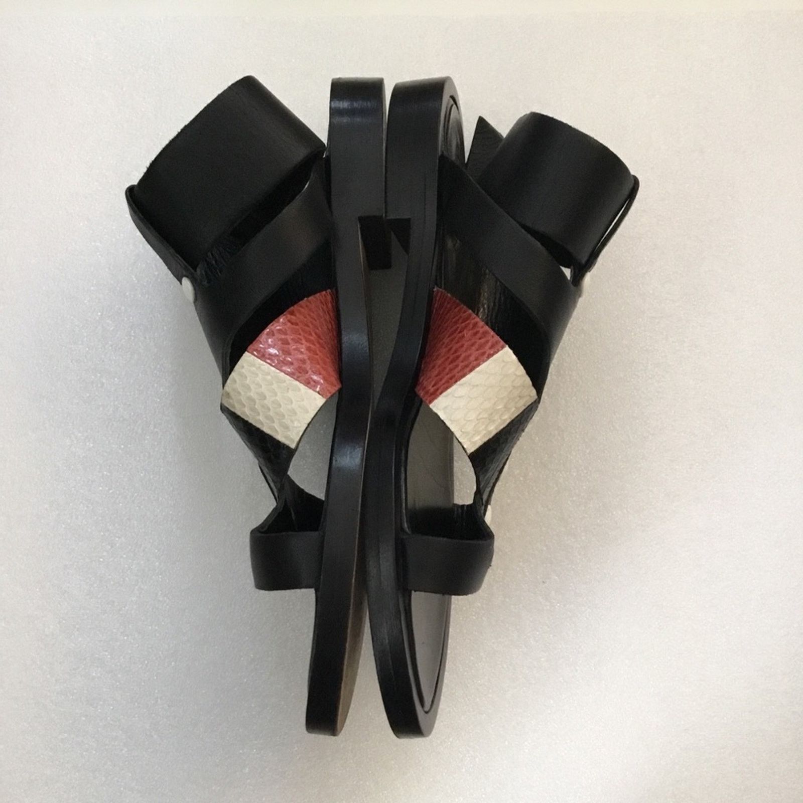 THAKOON Thakoon Black Leather Sandals with Striped Accent Size US 5.5 / IT 35.5 - 4 Thumbnail