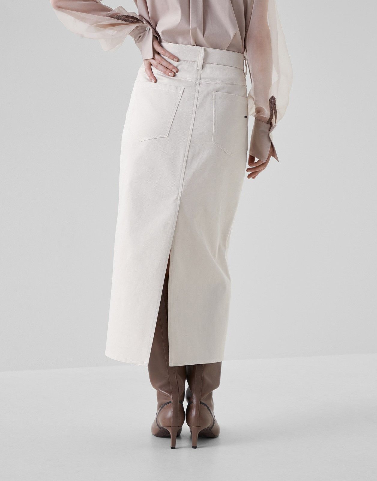 Brunello Cucinelli o1la1rc1a0225 Denim Skirt in Ivory Size 25" / US 0 / IT 36 - 2 Thumbnail