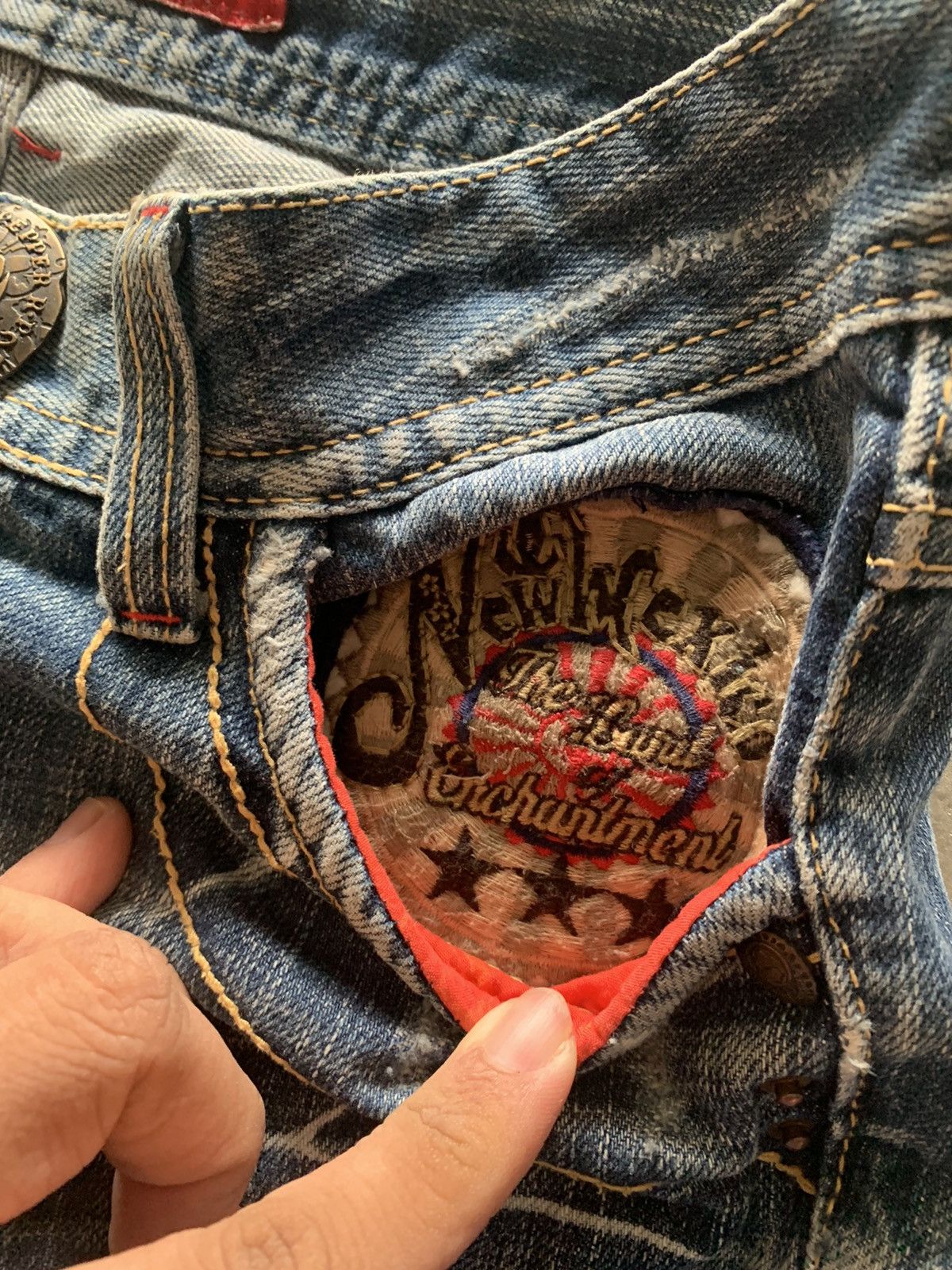 flare vintage y2k embroidery japanese denim red pepper