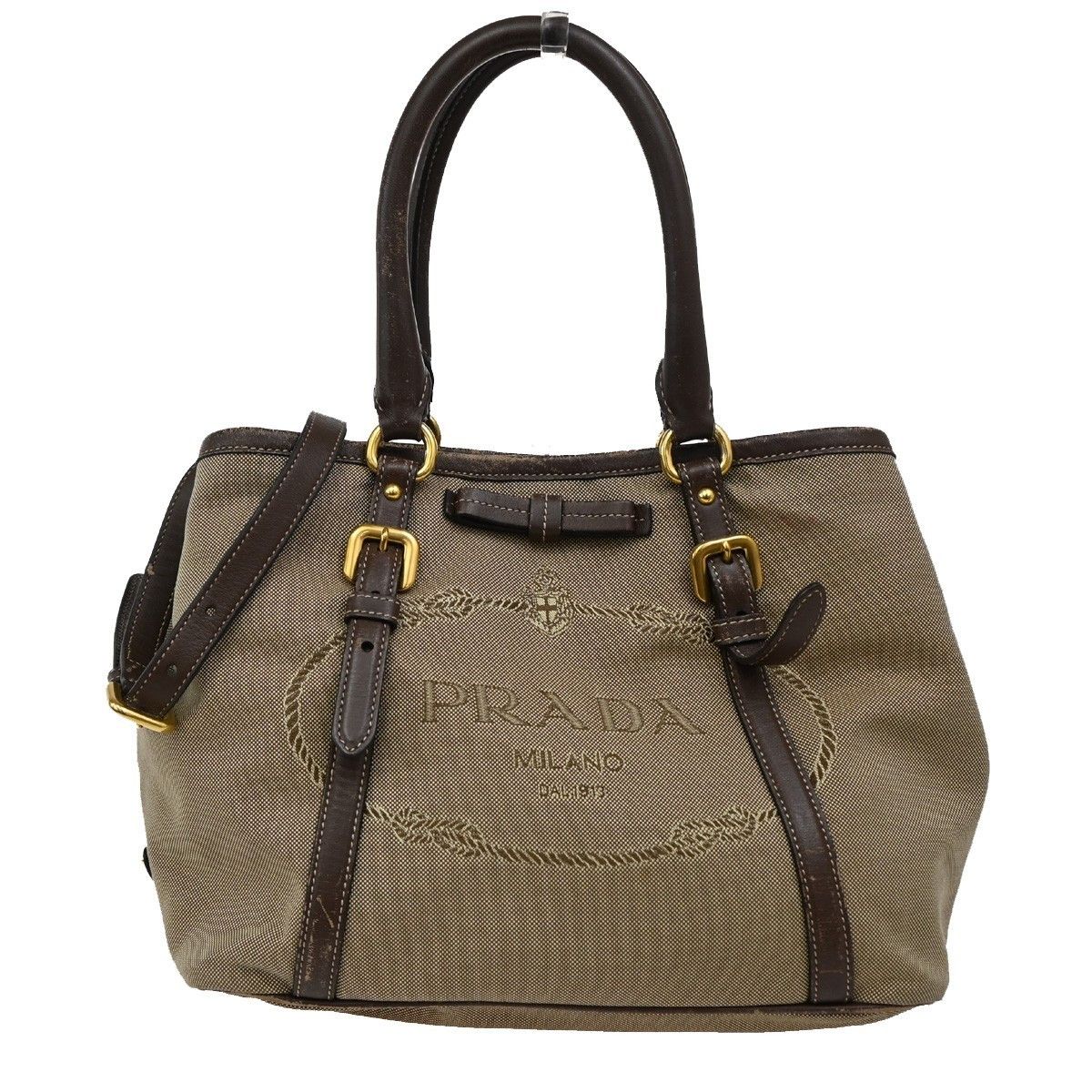 Prada Prada Logo Convertible Tote Canvas with Leather Size ONE SIZE - 1 Thumbnail