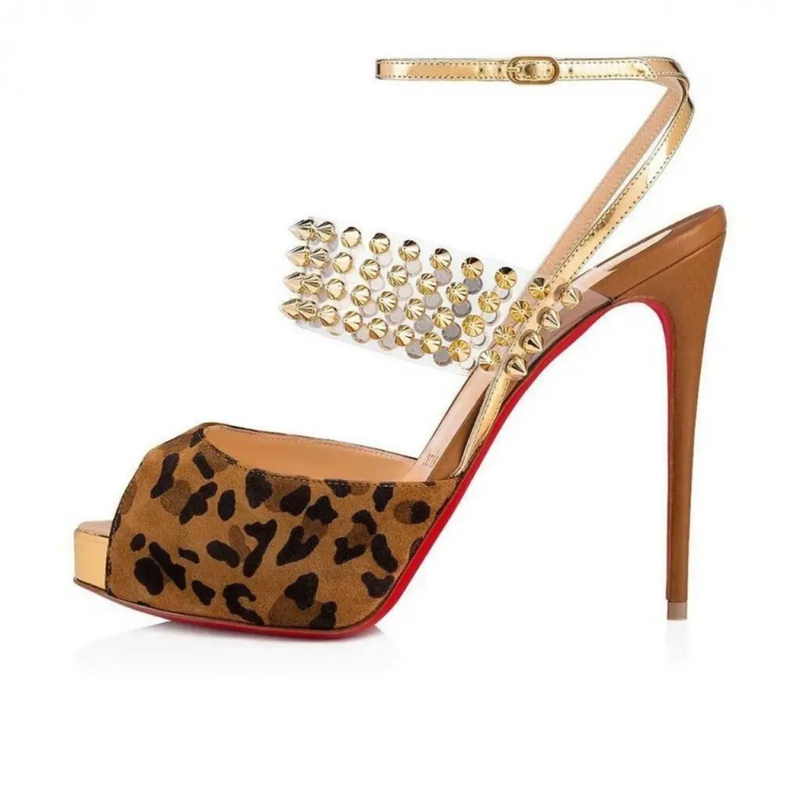 Christian Louboutin Levitagirl 120 Leopard PVC Spike Ankle Strap Heel Pump 36 Size US 6 / IT 36 - 3 Thumbnail
