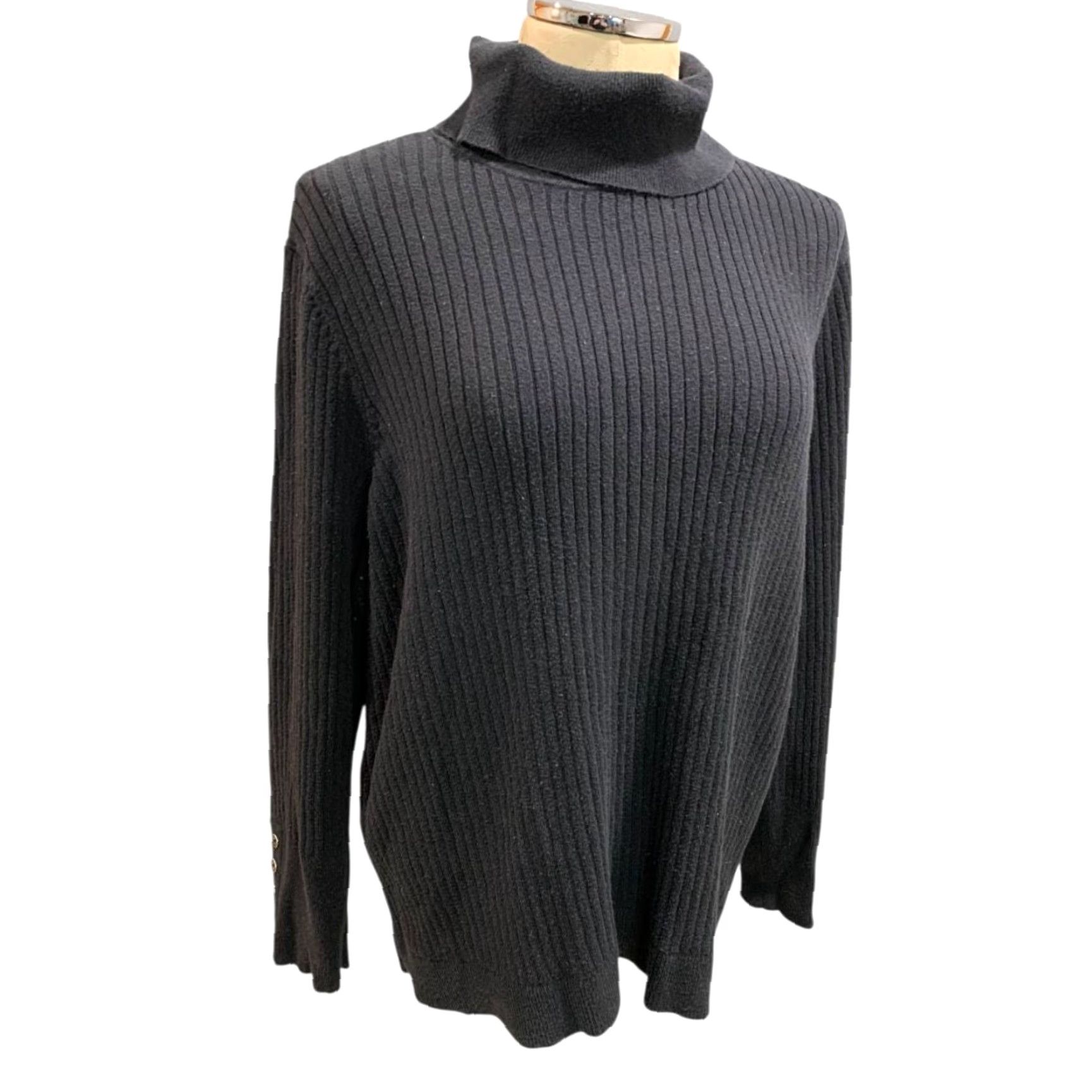 Talbots Talbots Womens Plus 2X Ribbed Black Turtleneck Sweater Pullover Size XXL / US 16-18 / IT 52-54 - 2 Thumbnail