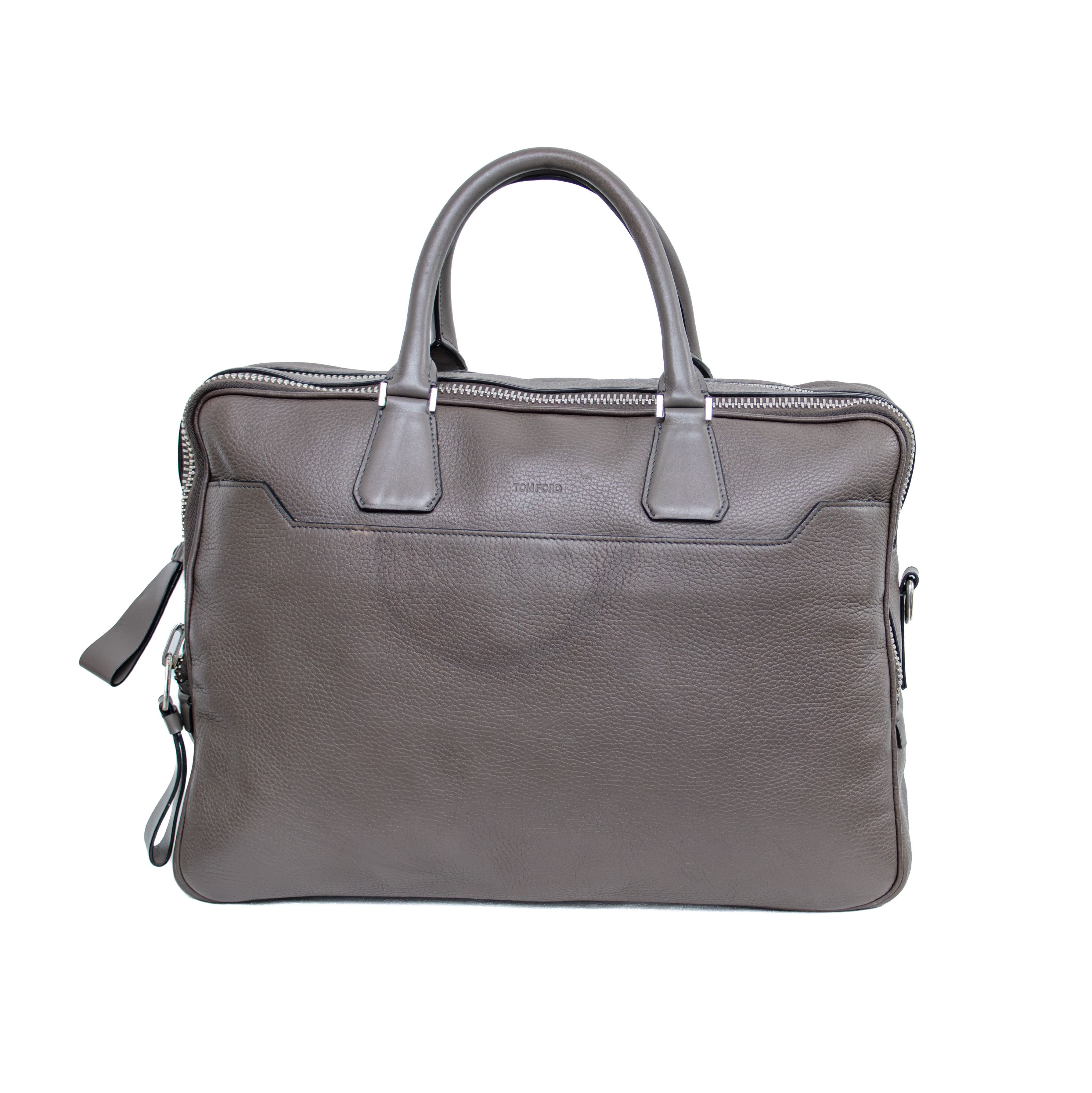 Tom Ford Tom Ford BuckleyGrey Pebbled Leather Briefcase Business Bag Size ONE SIZE - 3 Thumbnail