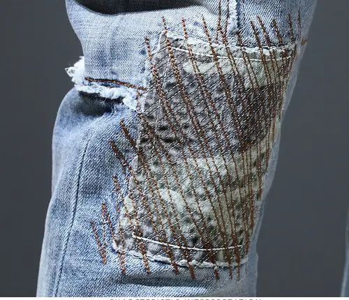 Jean Embroidered Patchwork Denim Pants Size US 33 - 6 Thumbnail
