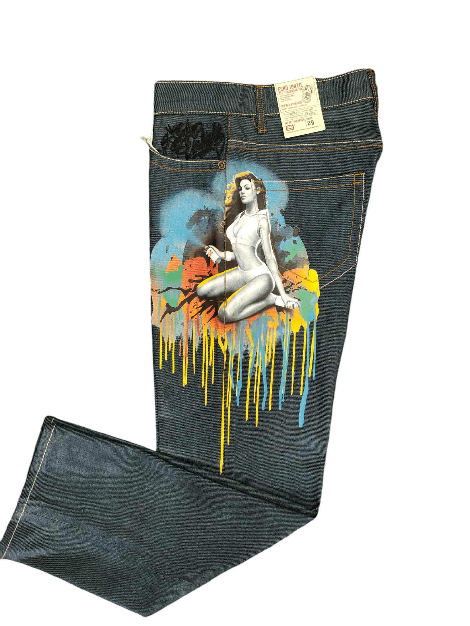 Ecko Unltd. Vintage Y2k Ecko Naked Girl Graffiti Print Baggy Denim Jeans Size US 30 / EU 46 - 1 Thumbnail
