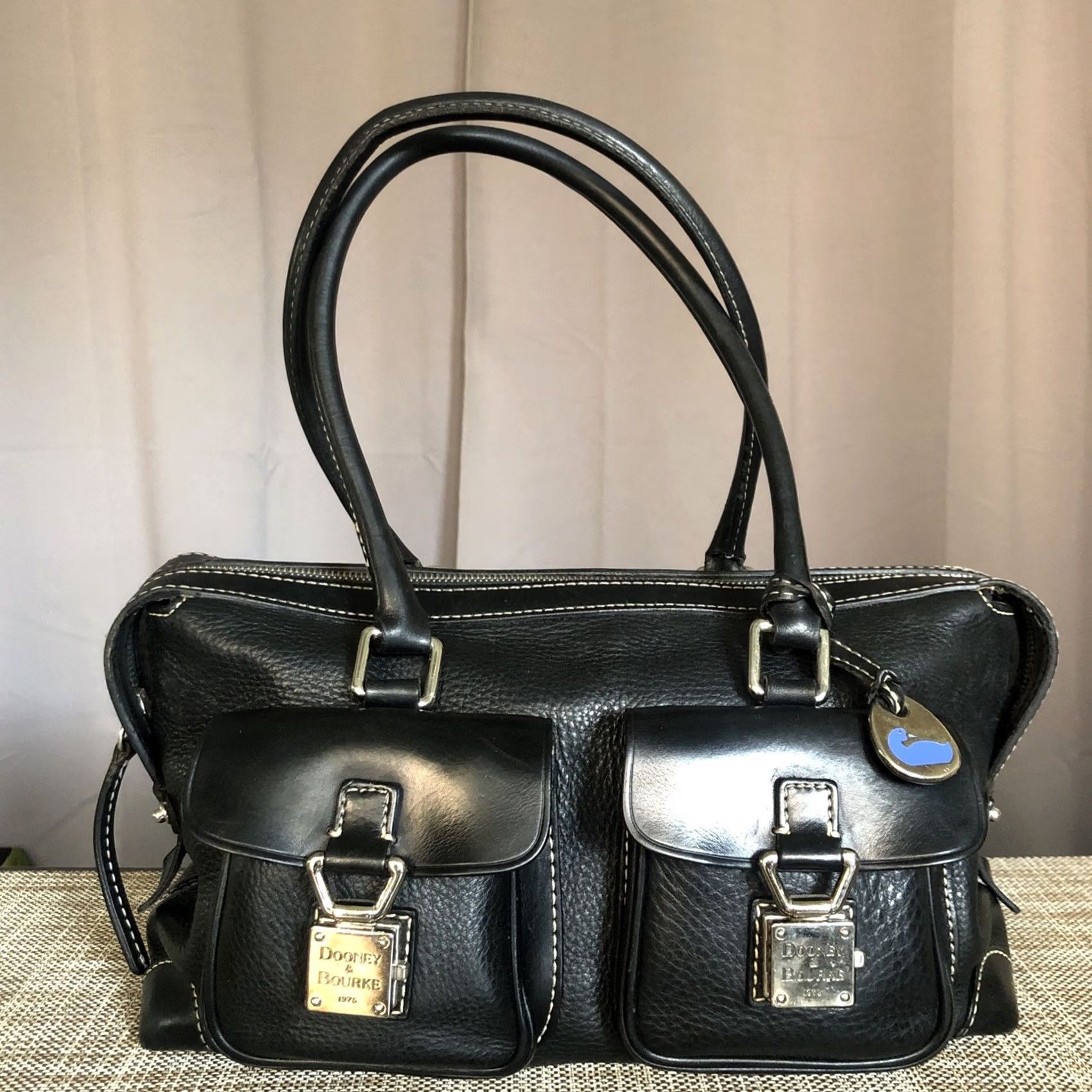 Dooney & Bourke VINTAGE Dooney & Bourke Anniversary Signature Satchel Handbag Pebble Black Leather Women Medium Size ONE SIZE - 2 Thumbnail