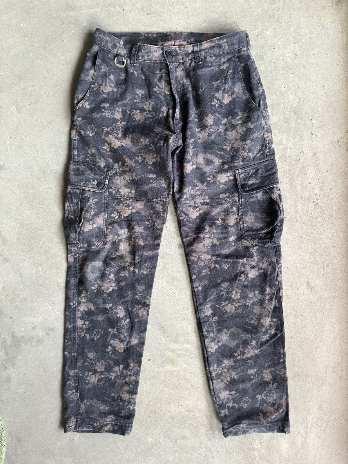 image of Vintage Takeo Kikuchi Floral Cargo Pants in Black, Men's (Size 30)