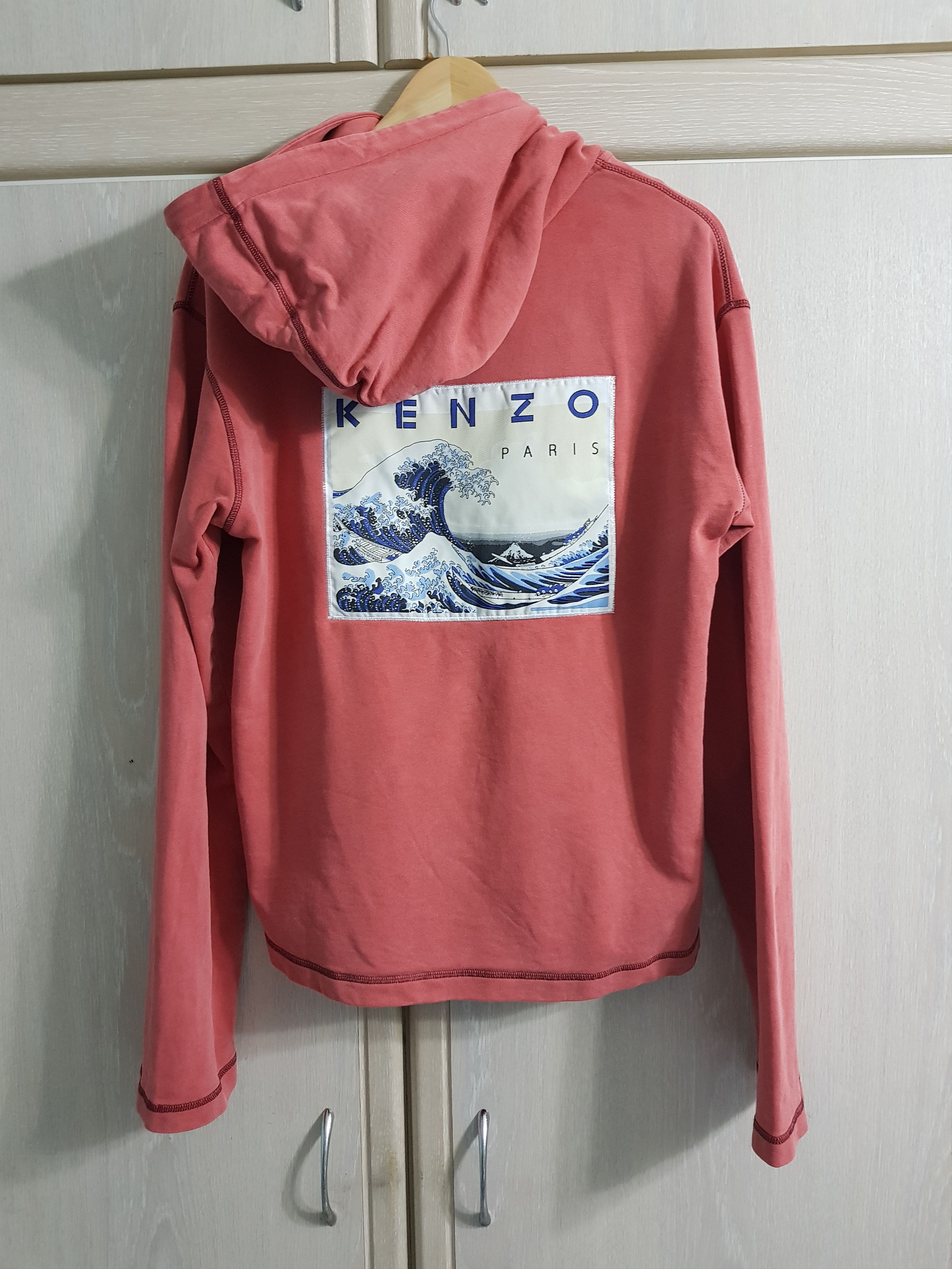 image of Kenzo Memento Collection No.2 Kanagawa Wave Hoodie in Light Red, Men's (Size XS)