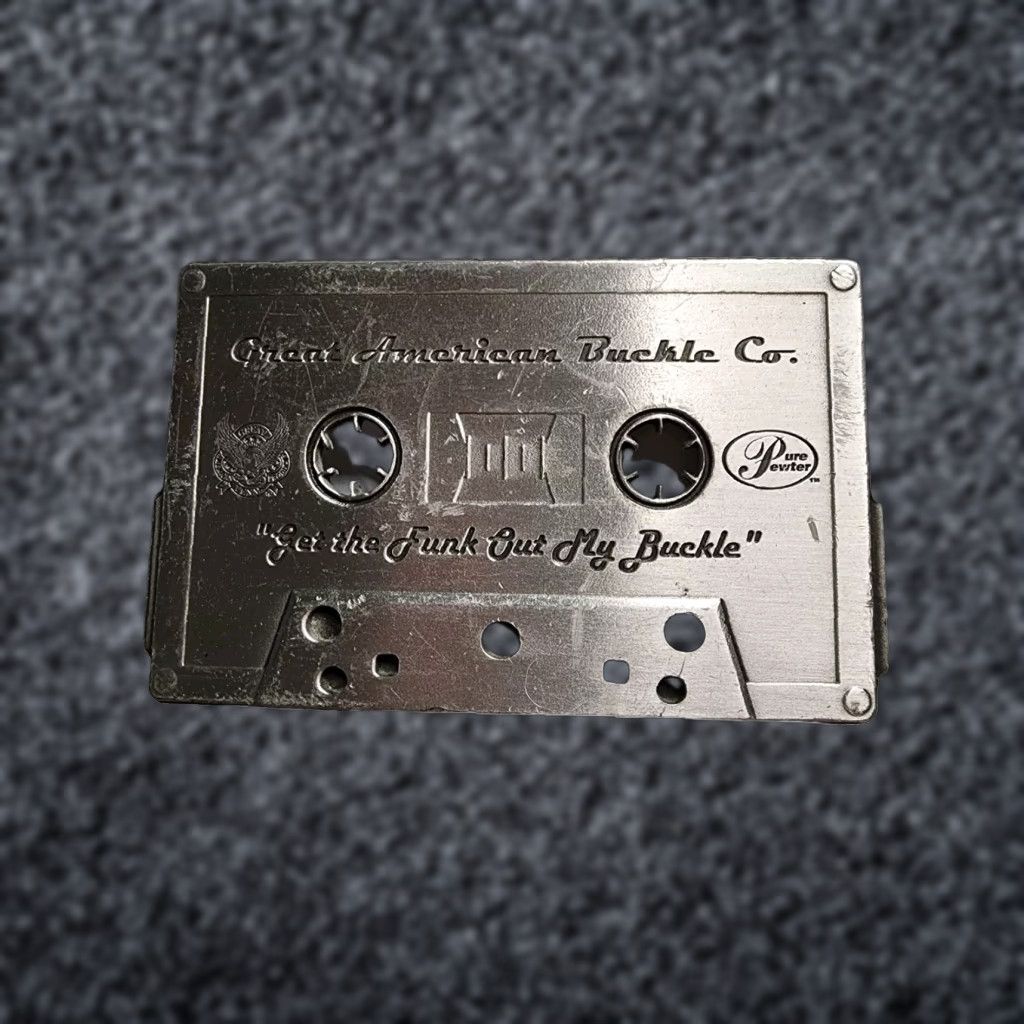 Vintage VINTAGE Great American Buckle Co. Cassette Tape Belt Buckle Men 2000s Music Rockabilly Pewter Gray Size ONE SIZE - 1 Thumbnail