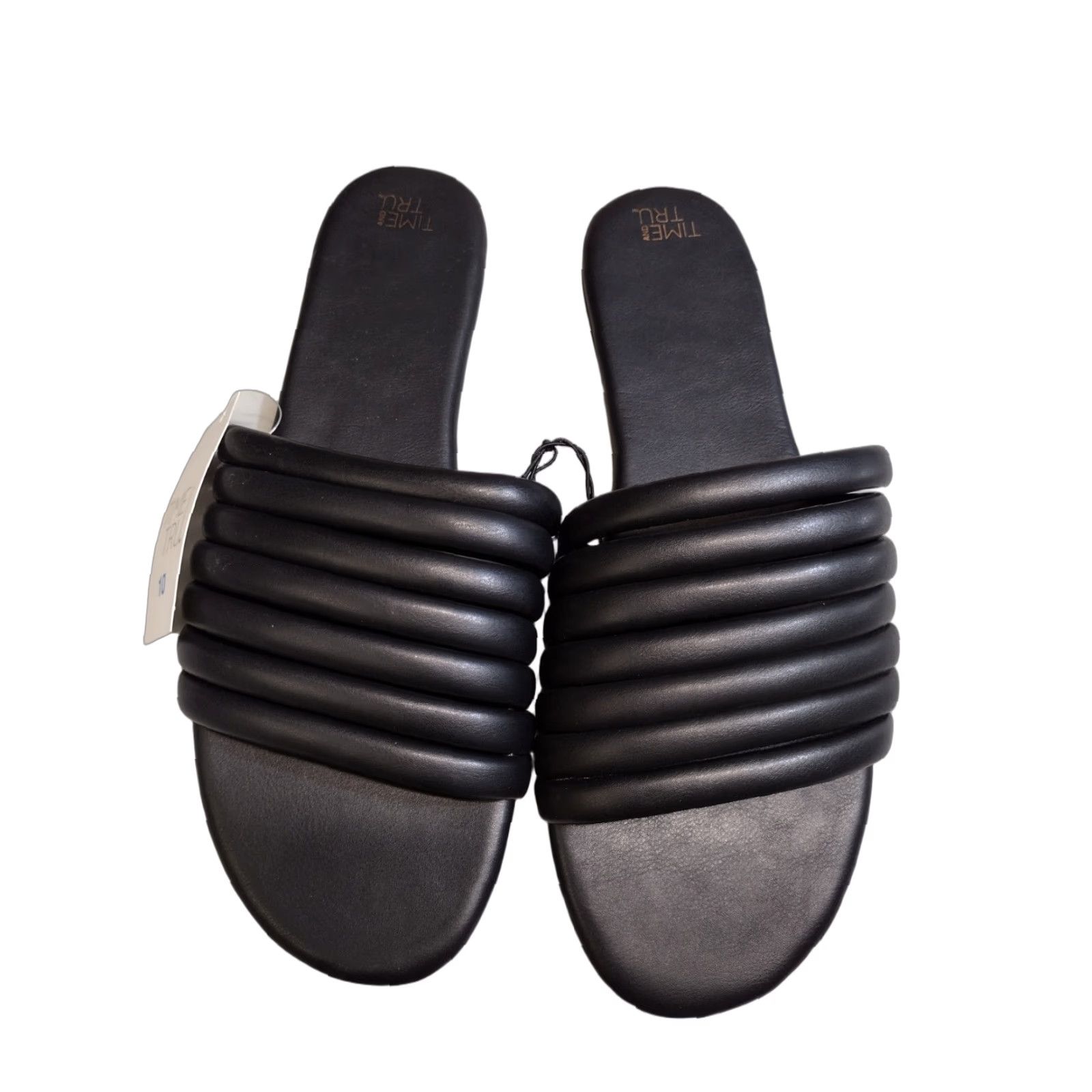 Vintage Time and Tru Women's Black Multi-Band Slide Flat Sandals Memory Foam Size 10 Size US 10 / IT 40 - 1 Thumbnail
