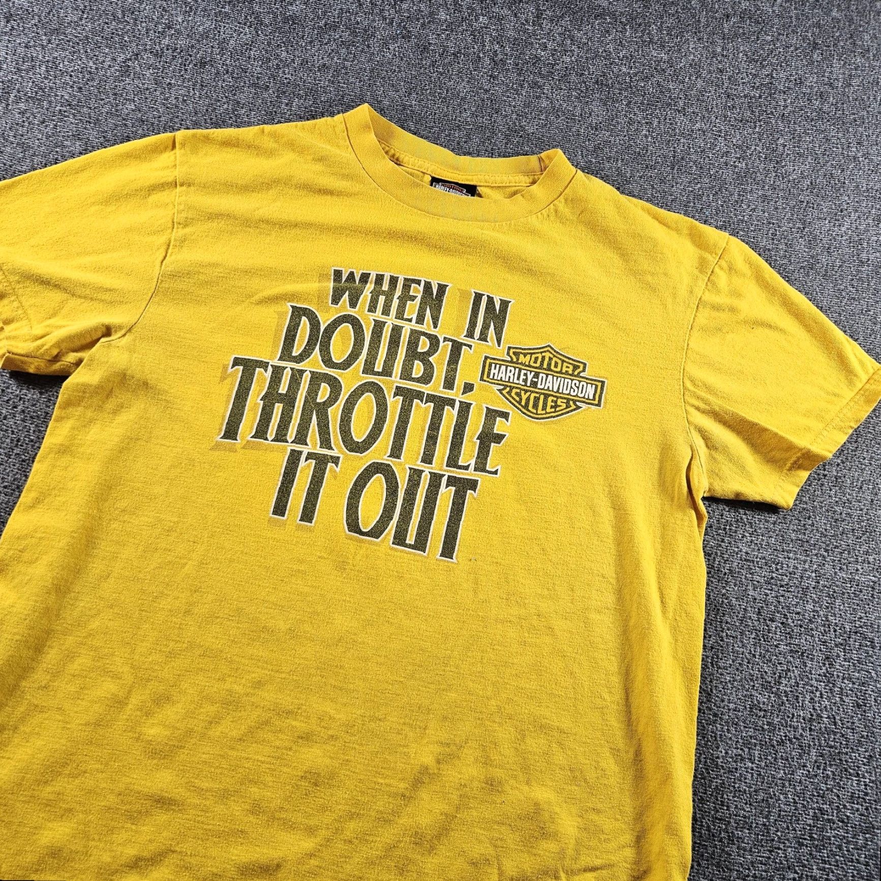 Harley Davidson VINTAGE Harley-Davidson Shirt Mens Medium Yellow Throttle It Out Birch Run Biker Tee Size US M / EU 48-50 / 2 - 3 Thumbnail