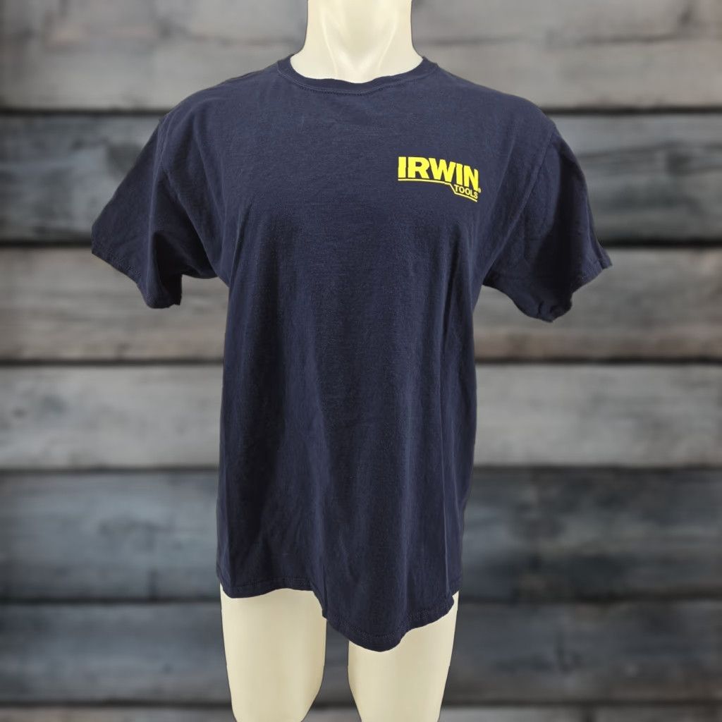 Fruit Of The Loom VINTAGE Irwin Tools T Shirt LARGE Blue National Tradesmen Day Workwear Men Shirt Short Sleeve Cotton Logo 2000s Size US L / EU 52-54 / 3 - 1 Thumbnail