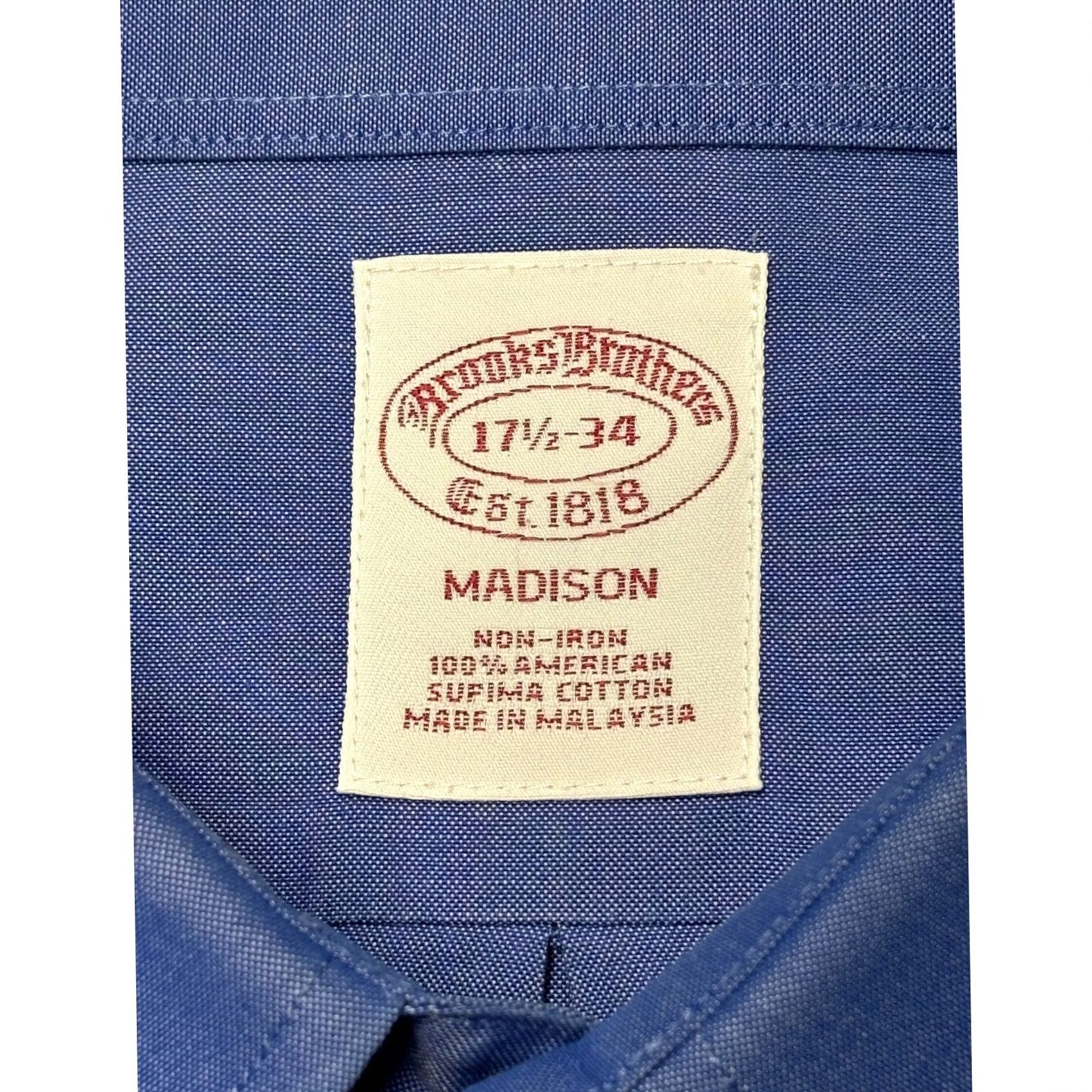 Brooks Brothers Brooks Brothers Madison Dress Shirt Mens 17.5-34 Blue Non-Iron Supima Cotton Size 48R - 4 Thumbnail